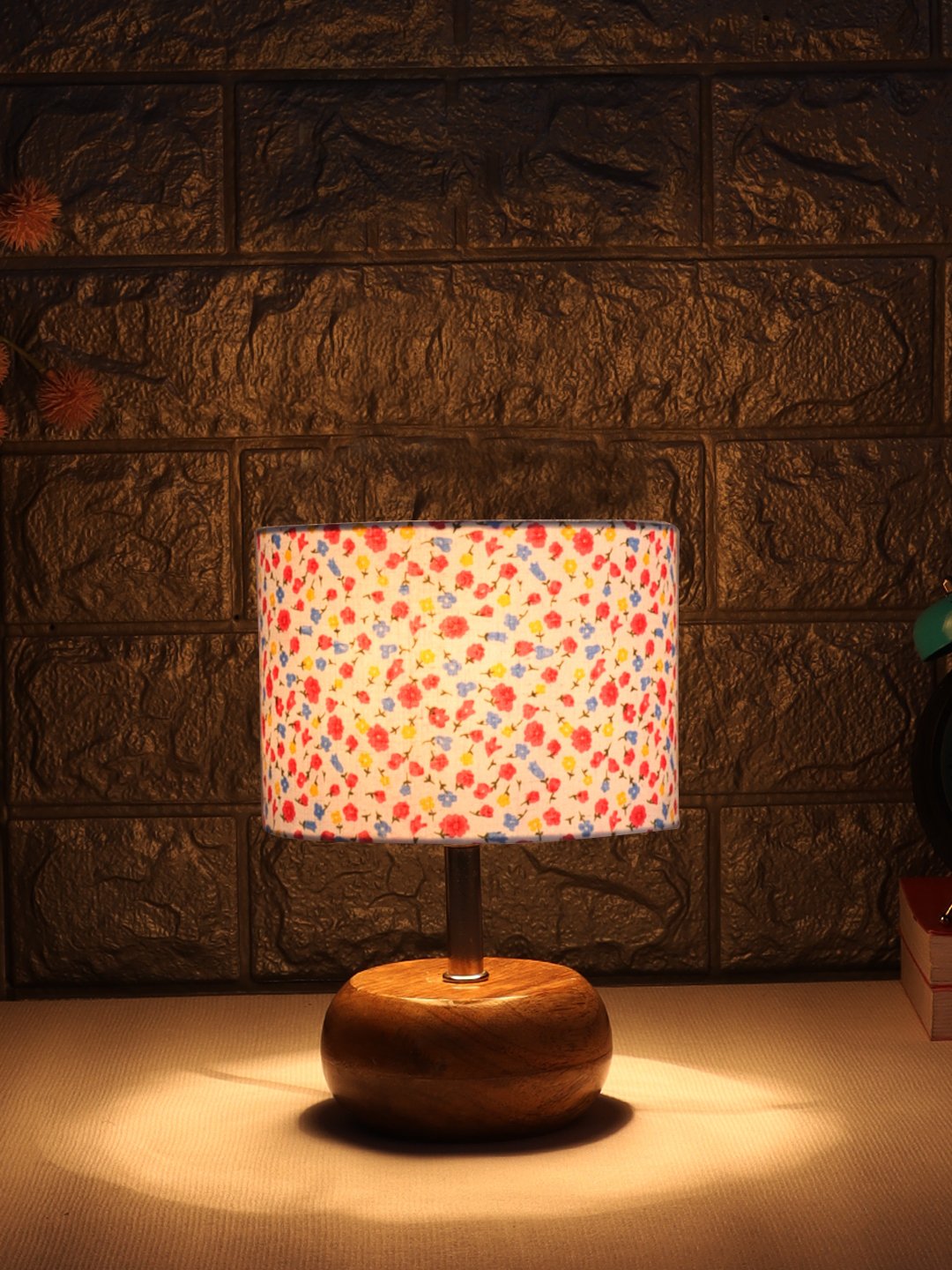 Devansh Multicolor Cotton Table Lamp with Wooden Base | Decorative Bedside Lamp for Living Room, Bedroom, Hotel, Café, Restaurant & Home Décor - Image 3