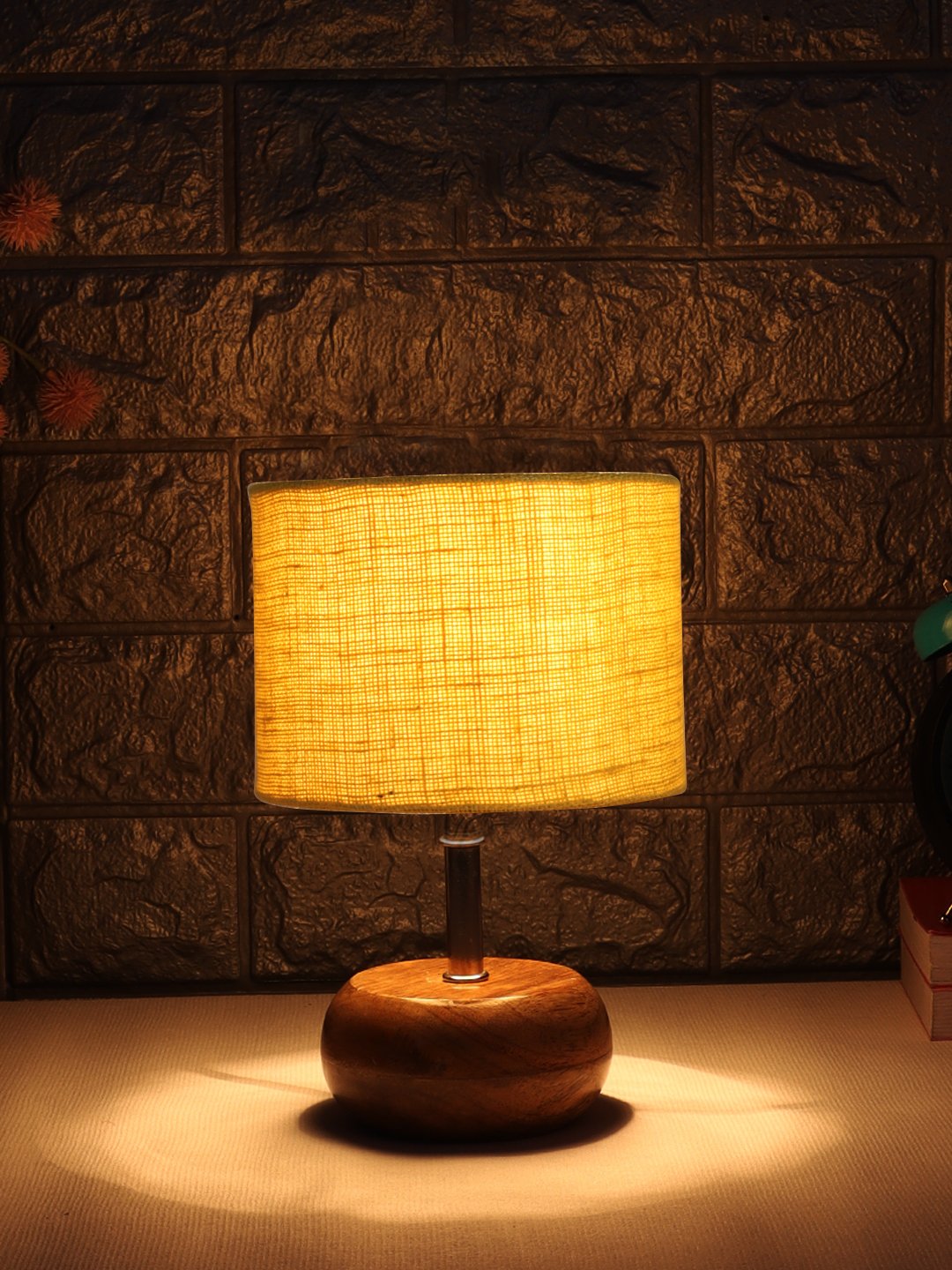 Devansh Yellow Jute Table Lamp with Wooden Base | Decorative Bedside Lamp for Living Room, Bedroom, Hotel, Café, Restaurant & Home Décor - Image 3