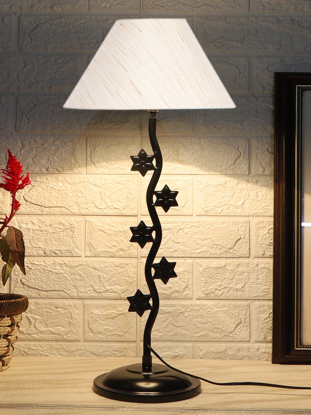 Ambika Home Classic off-white Iron Table Lamp with Designer Shade for Cafe | Premium Home Decor Bedside Lamp - Image 3
