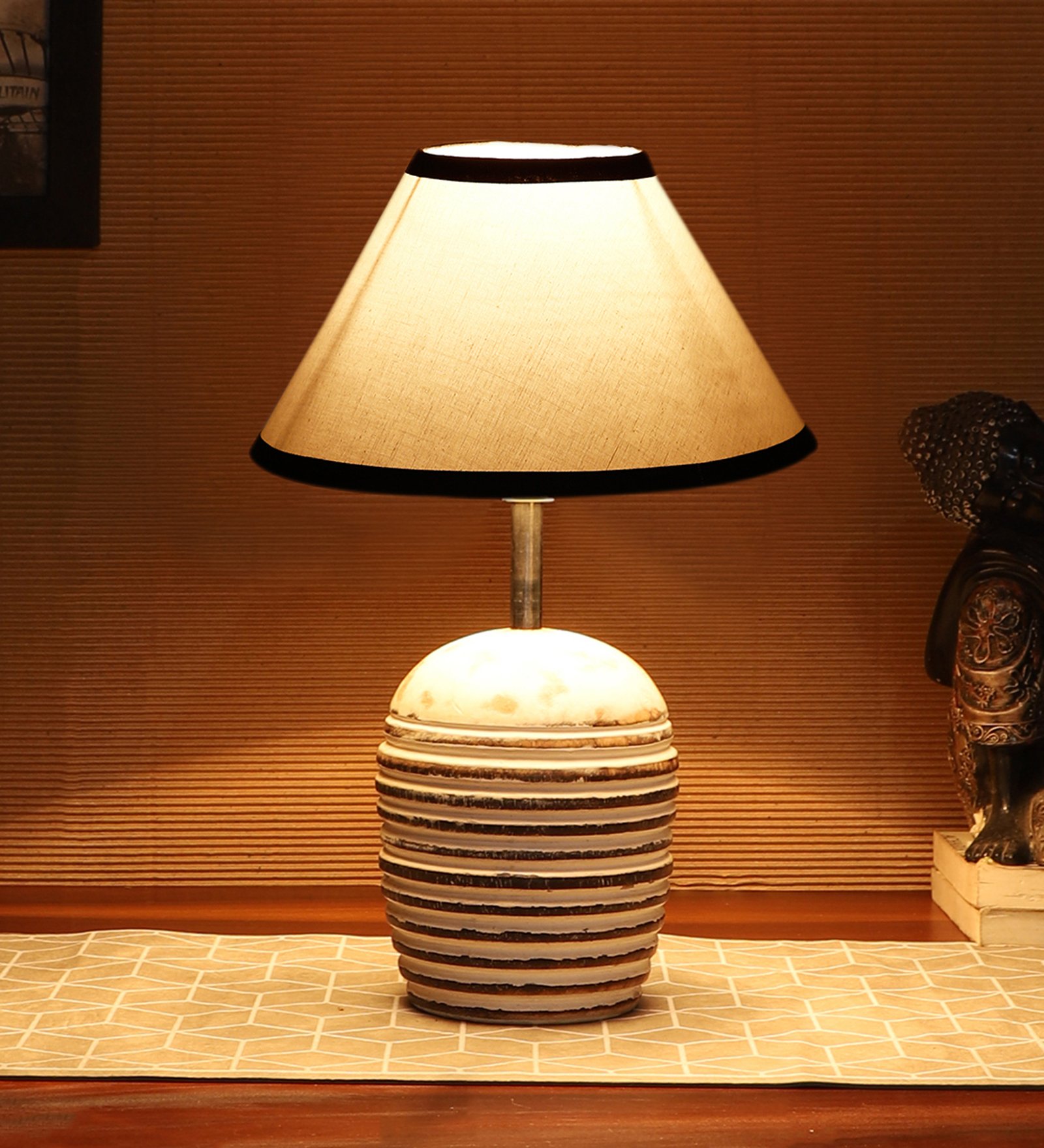 Ambika Home Premium Multi Cotton Table Lamp with Wooden Base | Designer Bedside Lamp for Living Room, Bedroom, Hotel, Café & Restaurant - Image 3