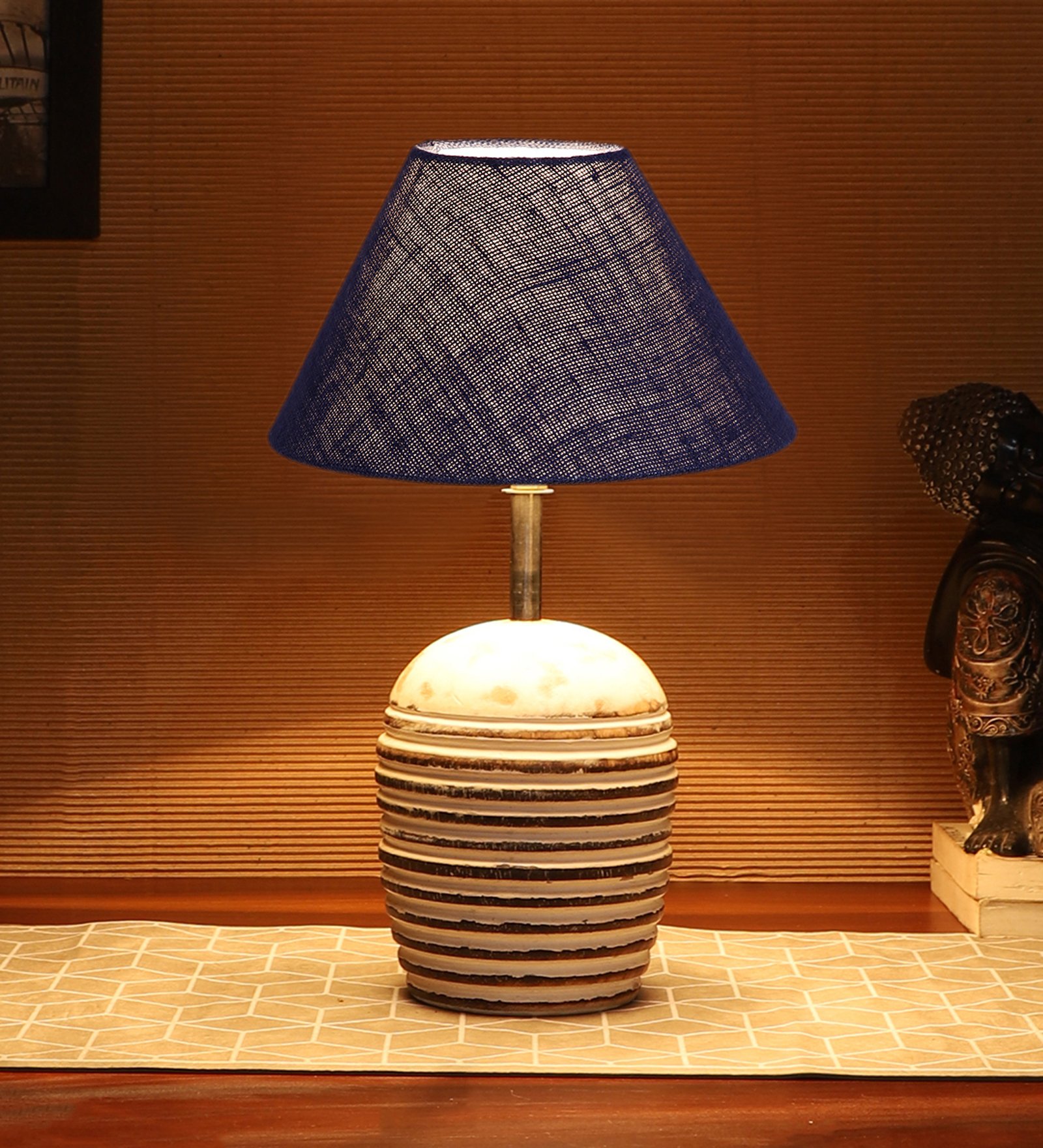 Ambika Home Premium Blue Jute Table Lamp with Wooden Base | Designer Bedside Lamp for Living Room, Bedroom, Hotel, Café & Restaurant - Image 3