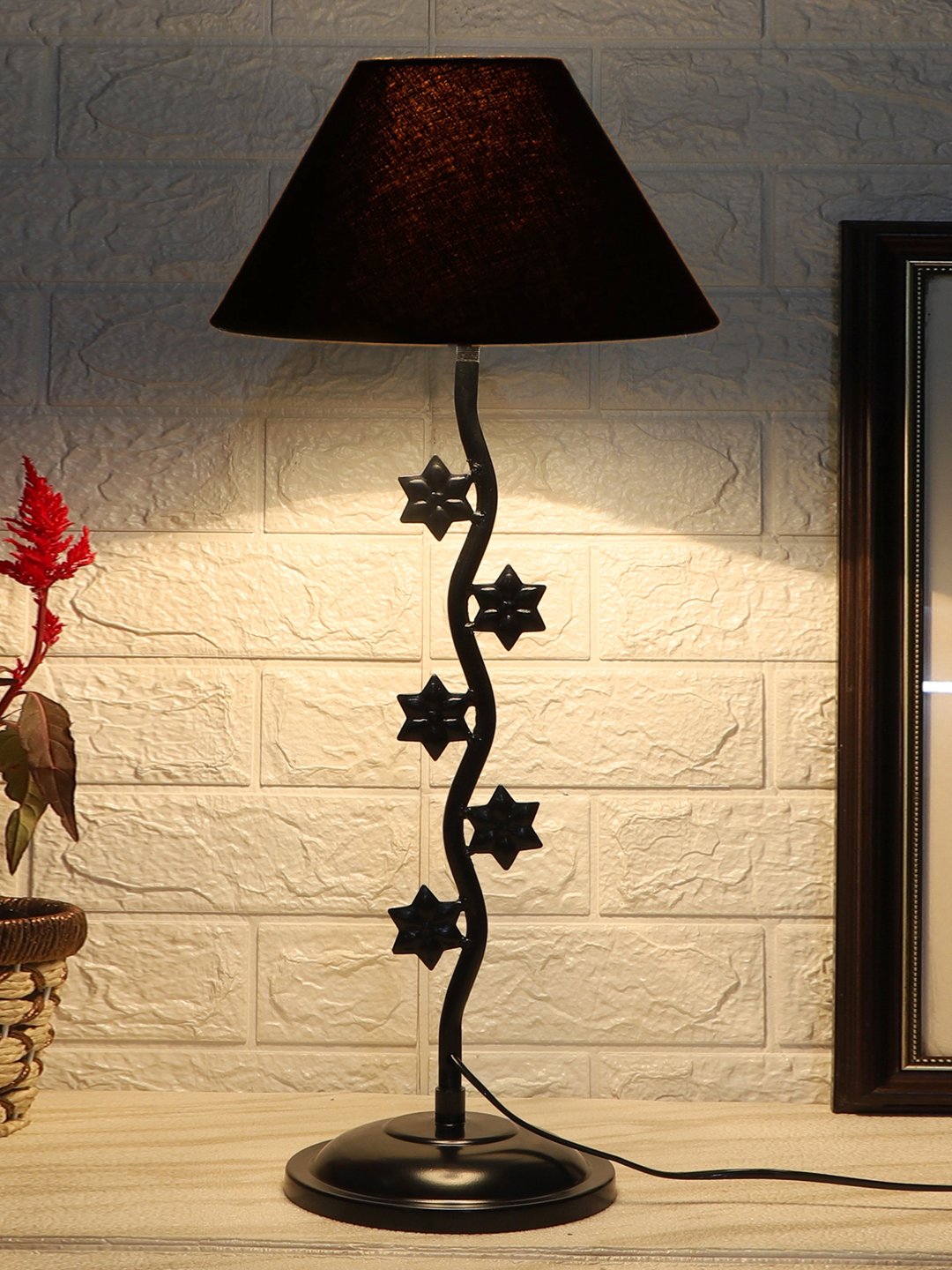 Ambika Home Elegant Black Iron Table Lamp with Designer Shade for Restaurant | Premium Home Decor Bedside Lamp - Image 3