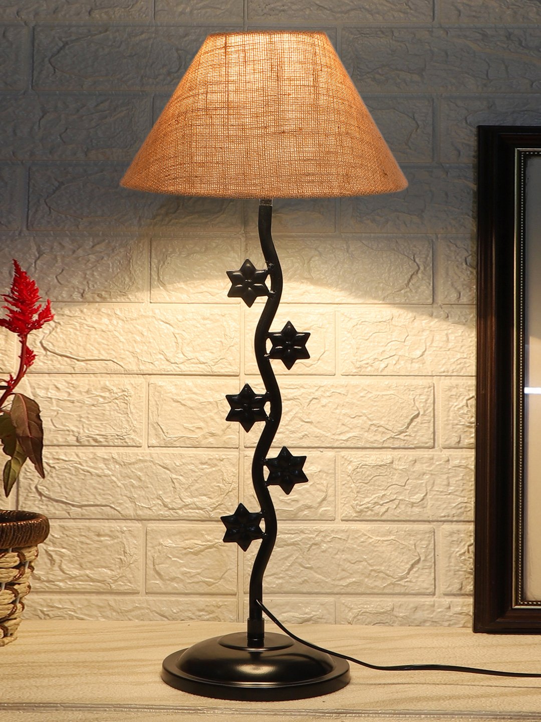 Ambika Home Industrial beige Iron Table Lamp with Designer Shade for Restaurant | Premium Home Decor Bedside Lamp - Image 3
