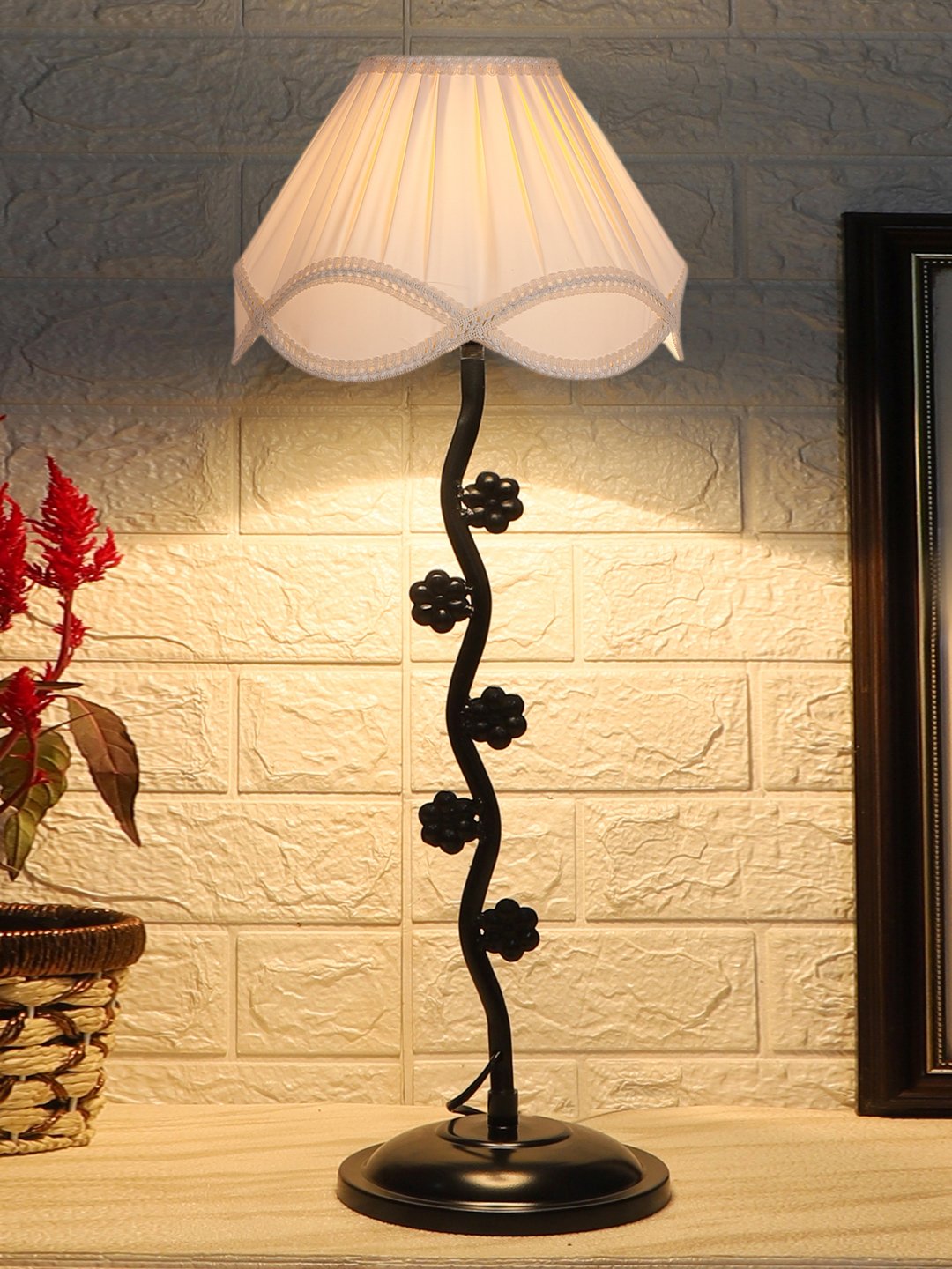 Ambika Home Elegant off-white Iron Table Lamp with Designer Shade for Living Room | Premium Home Decor Bedside Lamp - Image 3