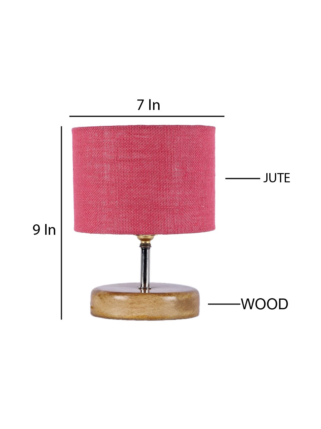 Ambika Home Pink Jute Table Lamp with Natural Wood Base | Designer Bedside Lamp for Living Room, Bedroom, Hotel, Café & Restaurant - Image 4