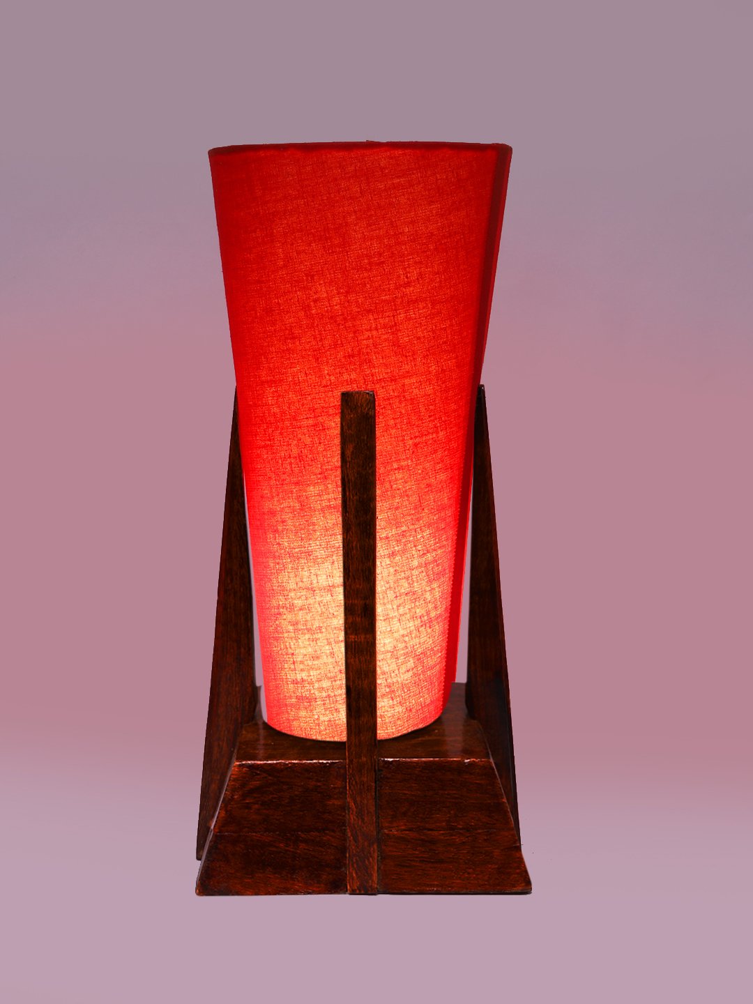 Ambika Home Red Cotton Conical Wooden Table Lamp | Modern Bedside Lamp for Bedroom, Living Room, Hotel, Café & Home Décor - Image 3
