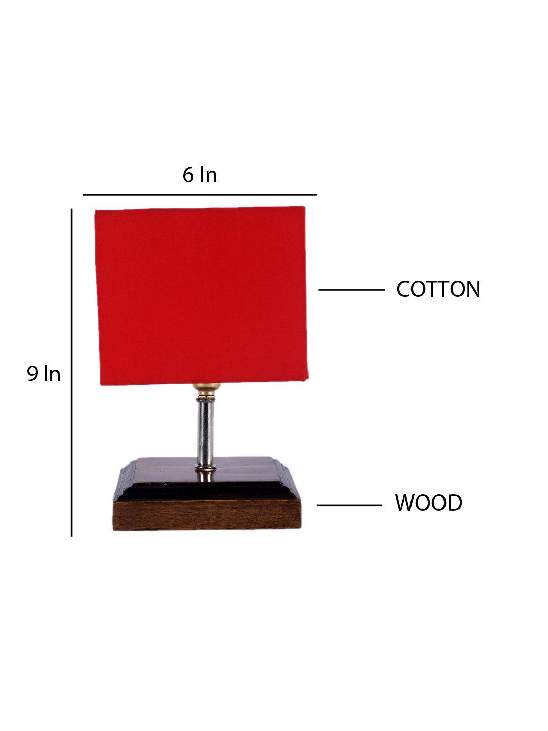 Ambika Home Red cotton Table Lamp with Brown Wood Base | Designer Bedside Lamp for Living Room, Bedroom, Hotel, Café & Restaurant - Image 4