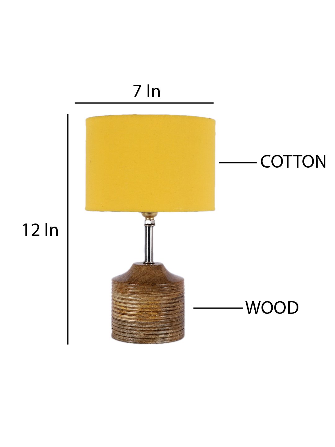 Ambika Home Yellow cotton Table Lamp with Natural Wood Base | Designer Bedside Lamp for Living Room, Bedroom, Hotel, Café & Restaurant - Image 4