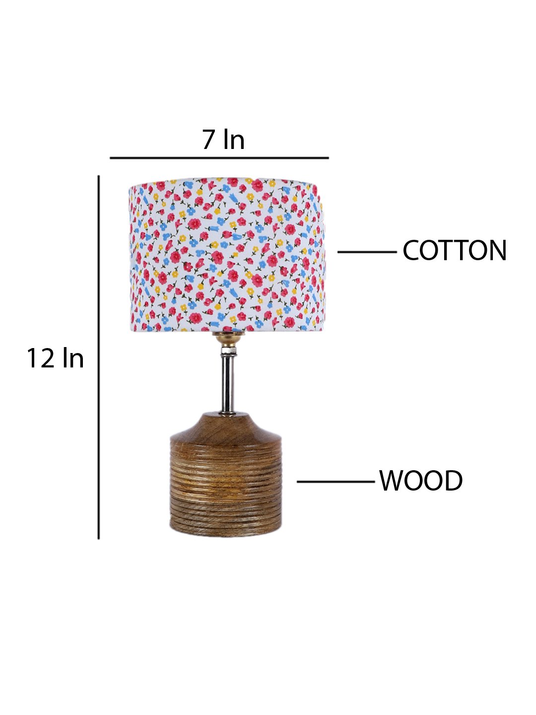 Ambika Home Multicolor cotton Table Lamp with Natural Wood Base | Designer Bedside Lamp for Living Room, Bedroom, Hotel, Café & Restaurant - Image 4