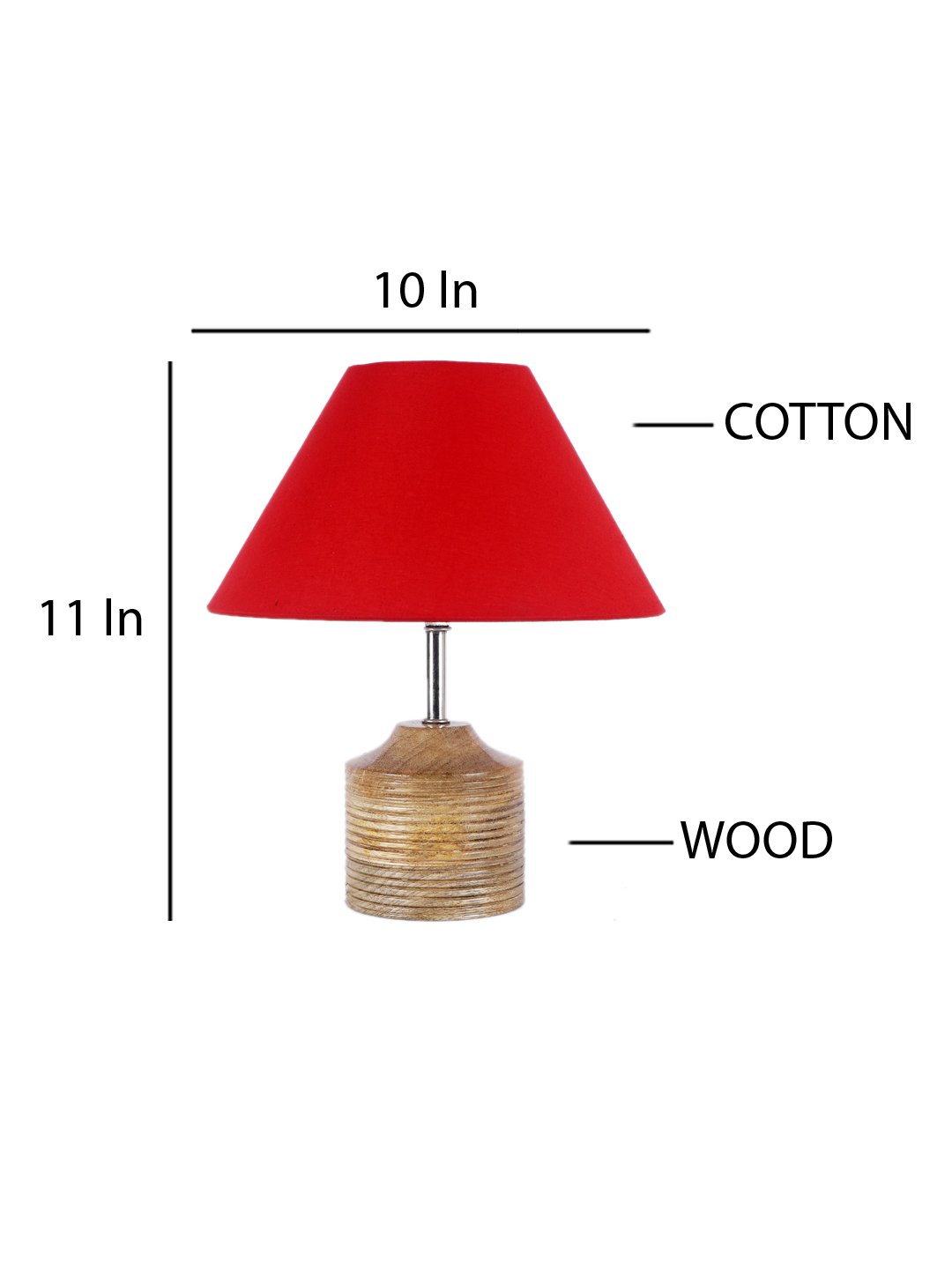 Ambika Home Red cotton Table Lamp with Natural Wood Base | Designer Bedside Lamp for Living Room, Bedroom, Hotel, Café & Restaurant - Image 4