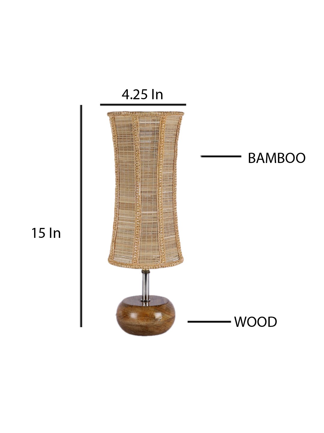 Ambika Home Beige Bamboo Table Lamp with Natural Wood Base | Designer Bedside Lamp for Living Room, Bedroom, Hotel, Café & Restaurant - Image 4