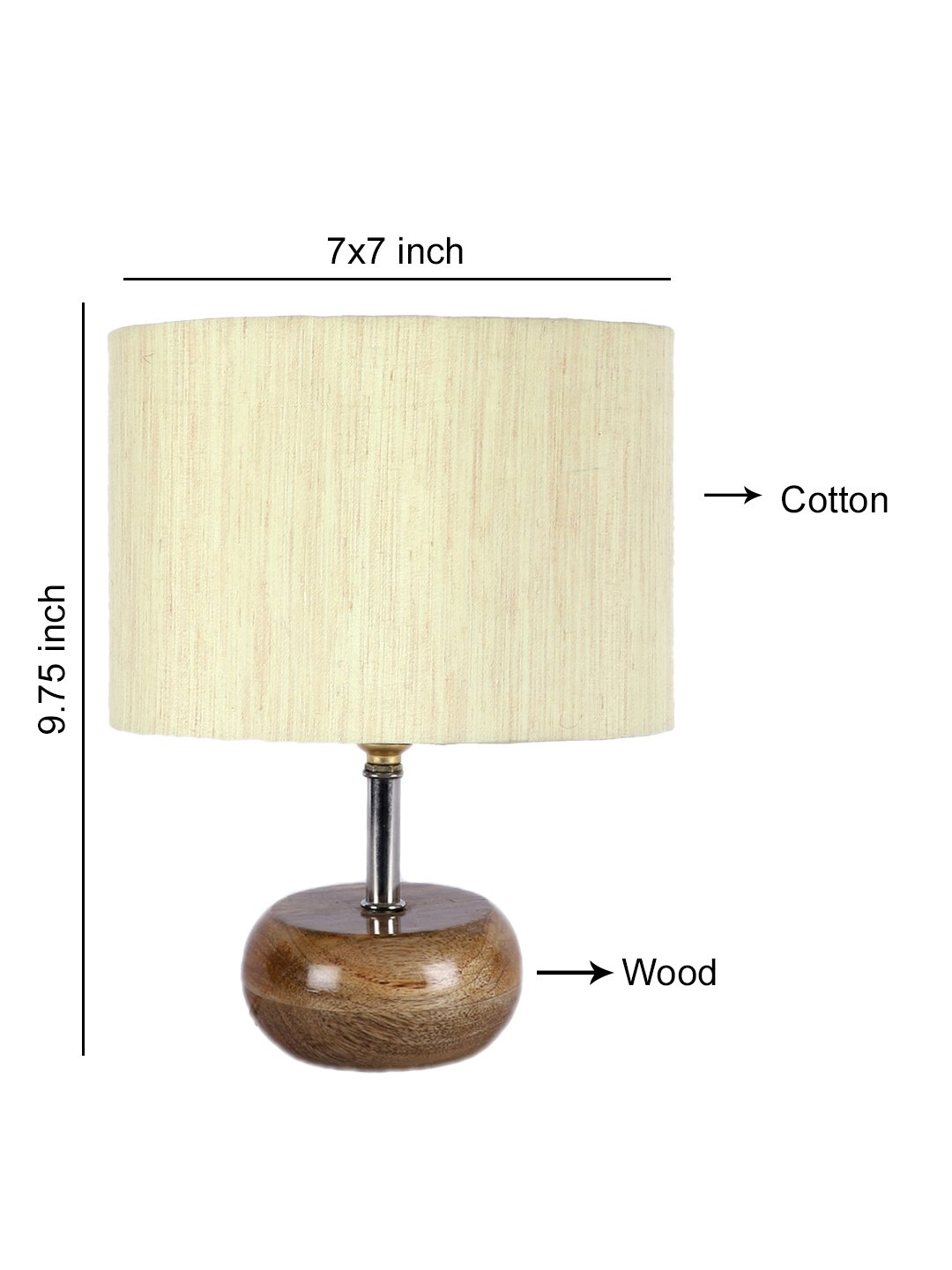 Devansh Off-white Cotton Table Lamp with Wooden Base | Decorative Bedside Lamp for Living Room, Bedroom, Hotel, Café, Restaurant & Home Décor - Image 4