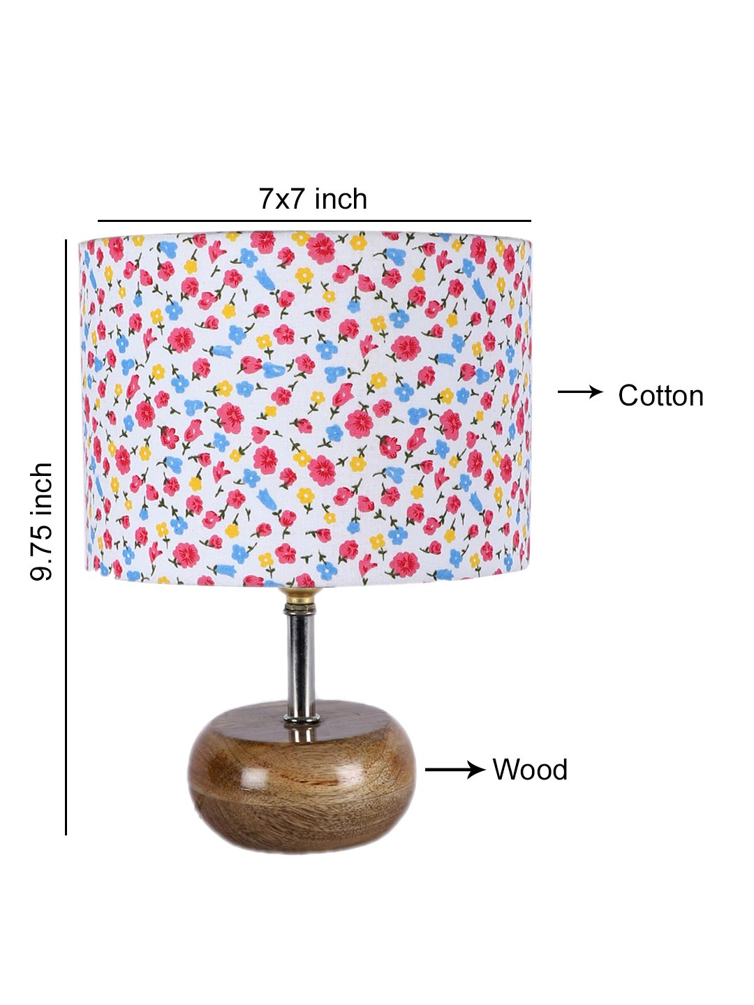 Devansh Multicolor Cotton Table Lamp with Wooden Base | Decorative Bedside Lamp for Living Room, Bedroom, Hotel, Café, Restaurant & Home Décor - Image 4