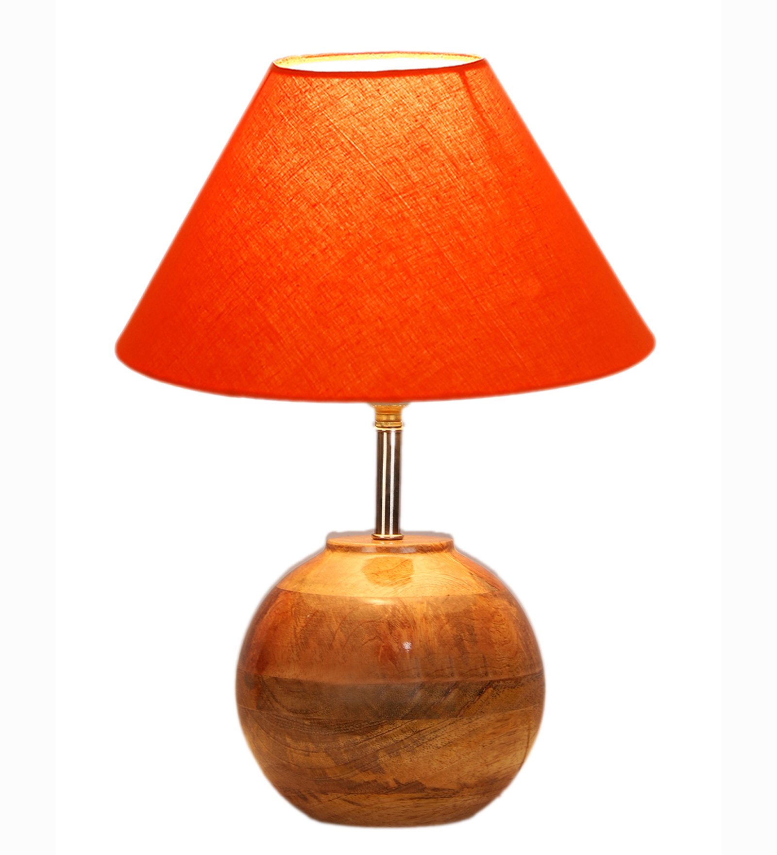Ambika Home Premium Orange Cotton Table Lamp with Wooden Base | Designer Bedside Lamp for Living Room, Bedroom, Hotel, Café & Restaurant - Image 4