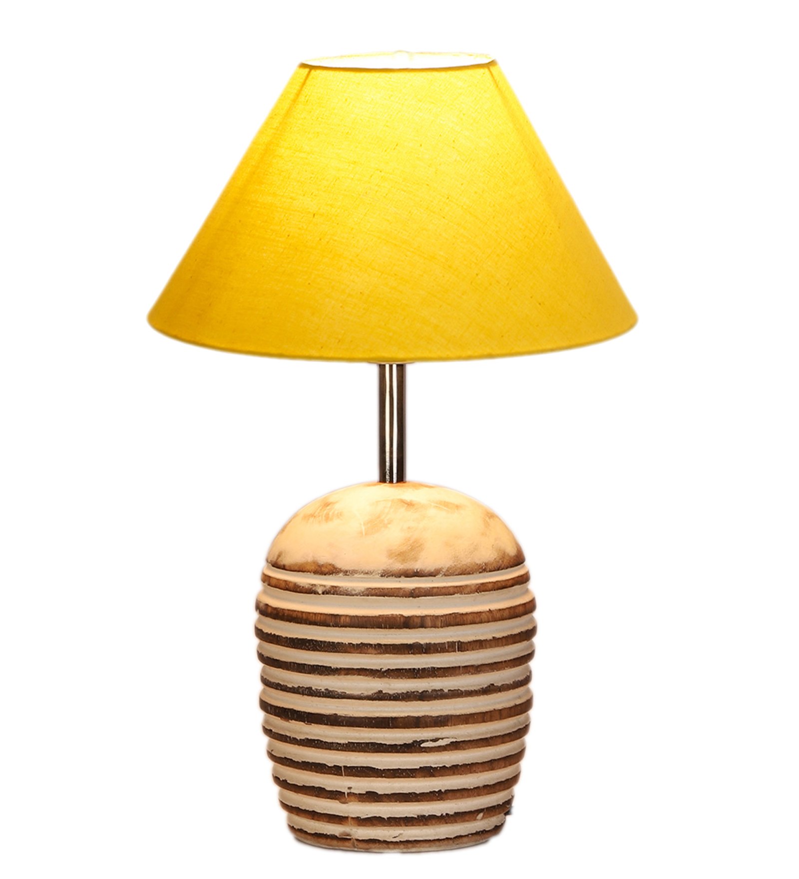 Ambika Home Premium Yellow Cotton Table Lamp with Wooden Base | Designer Bedside Lamp for Living Room, Bedroom, Hotel, Café & Restaurant - Image 4