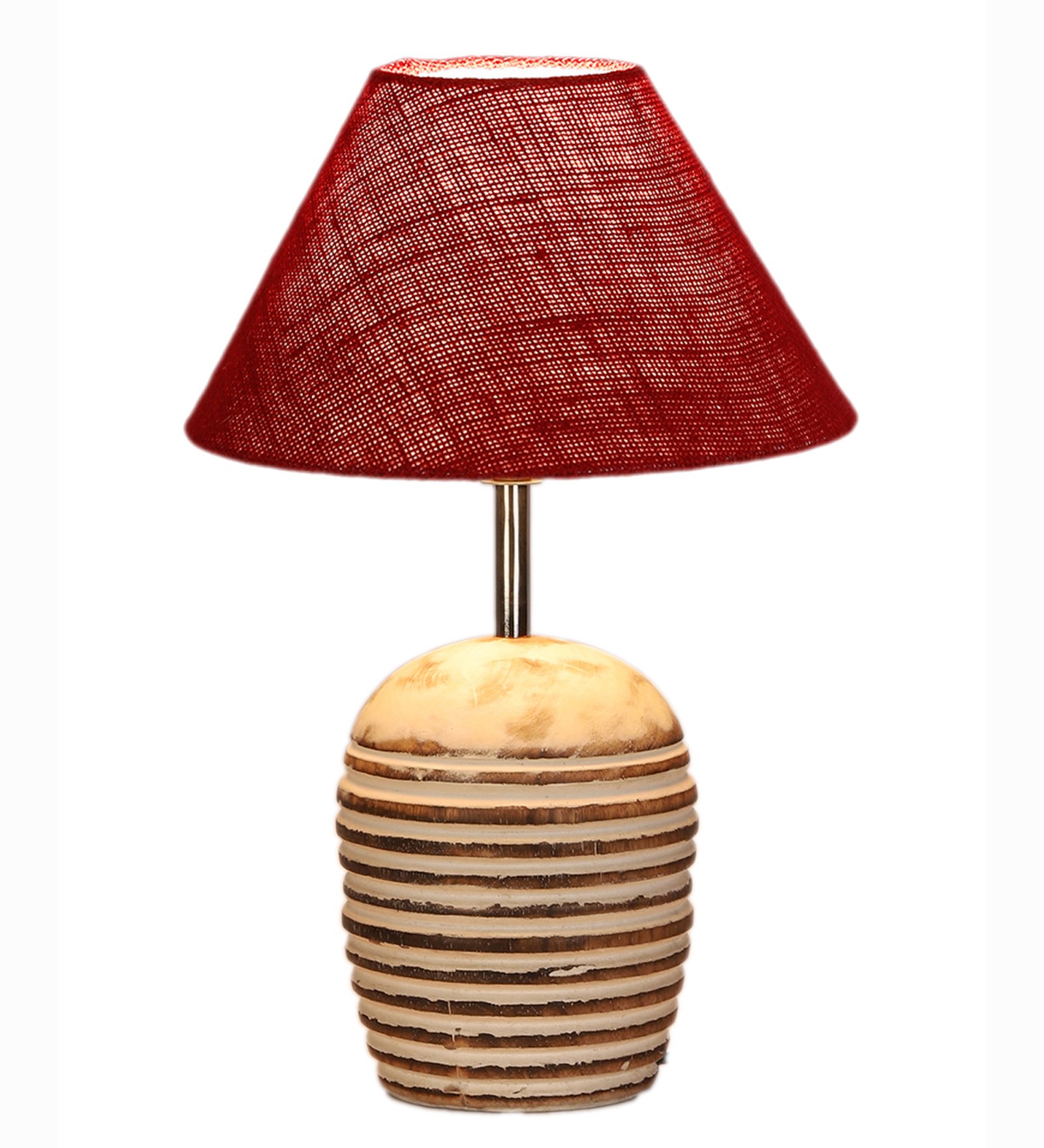 Ambika Home Premium Maroon Jute Table Lamp with Wooden Base | Designer Bedside Lamp for Living Room, Bedroom, Hotel, Café & Restaurant - Image 4