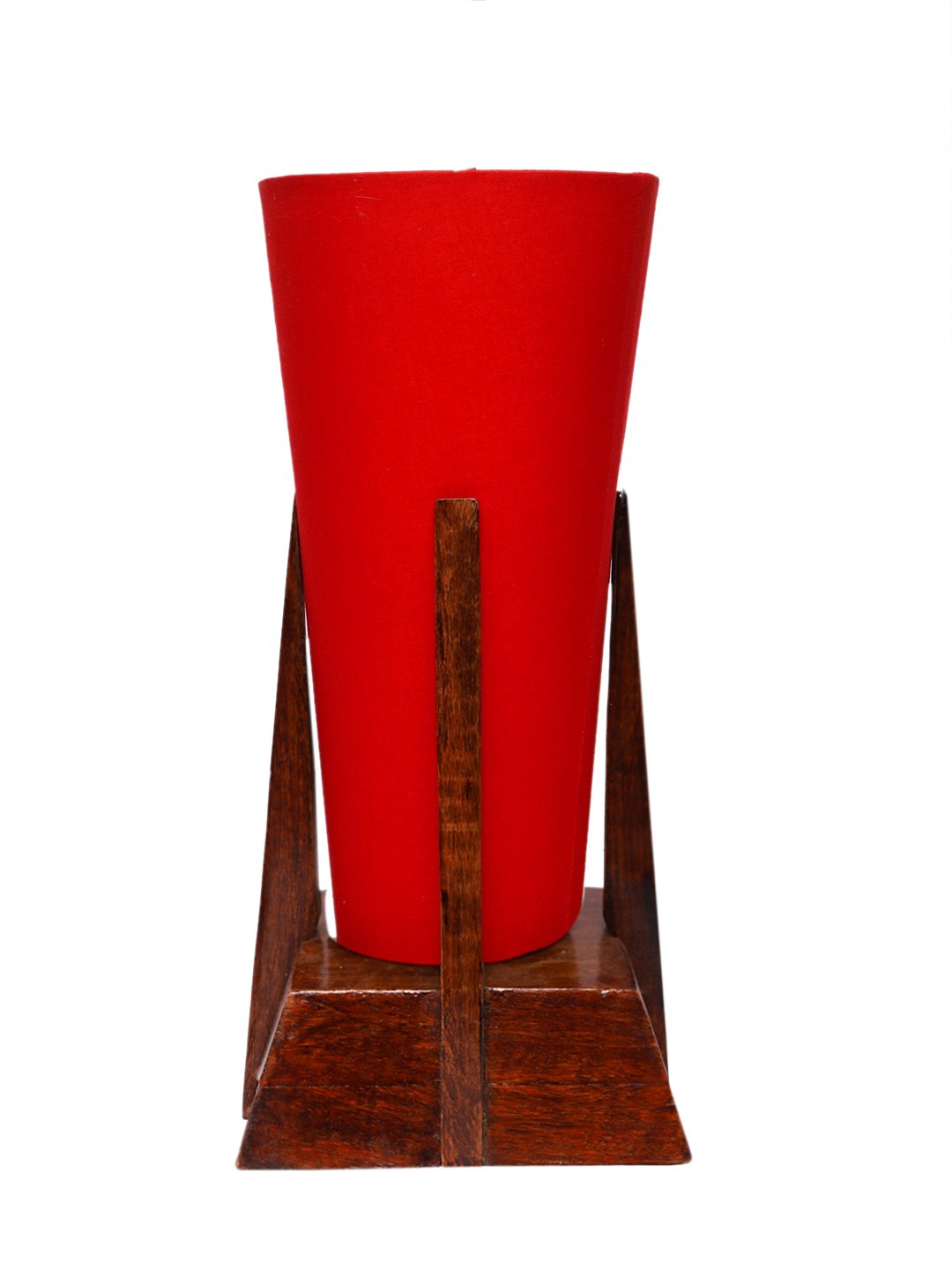 Ambika Home Red Cotton Conical Wooden Table Lamp | Modern Bedside Lamp for Bedroom, Living Room, Hotel, Café & Home Décor - Image 4