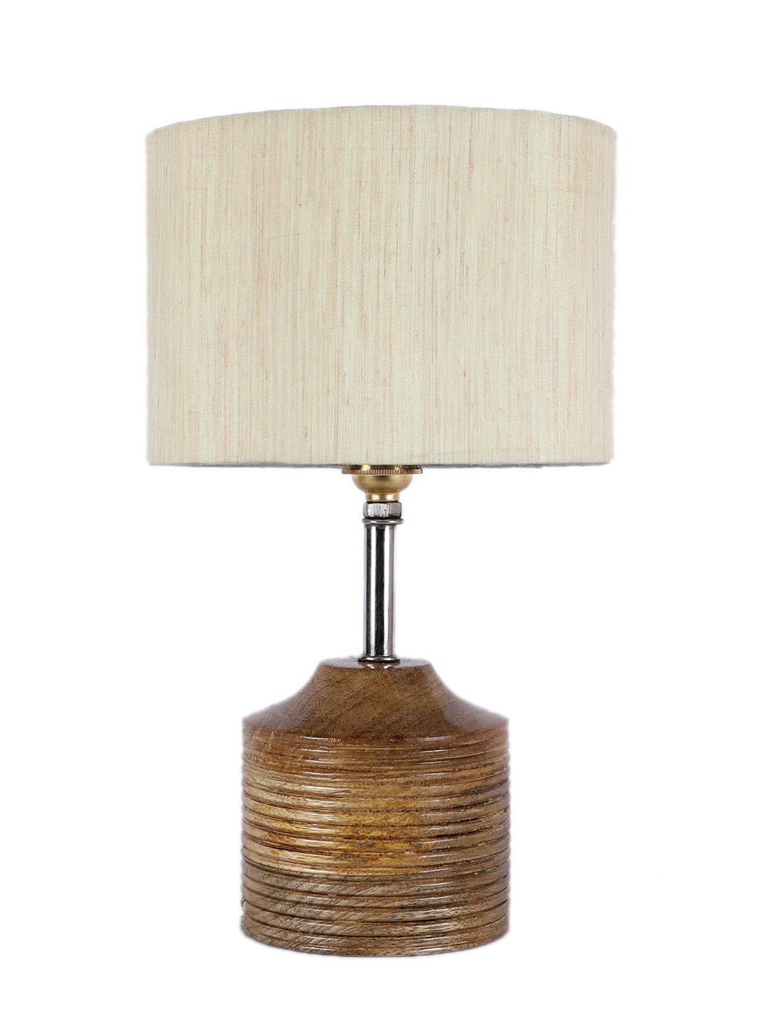 Ambika Home Off-white cotton Table Lamp with Natural Wood Base | Designer Bedside Lamp for Living Room, Bedroom, Hotel, Café & Restaurant - Image 5