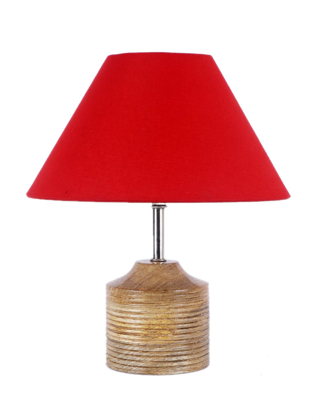 Ambika Home Red cotton Table Lamp with Natural Wood Base | Designer Bedside Lamp for Living Room, Bedroom, Hotel, Café & Restaurant - Image 5