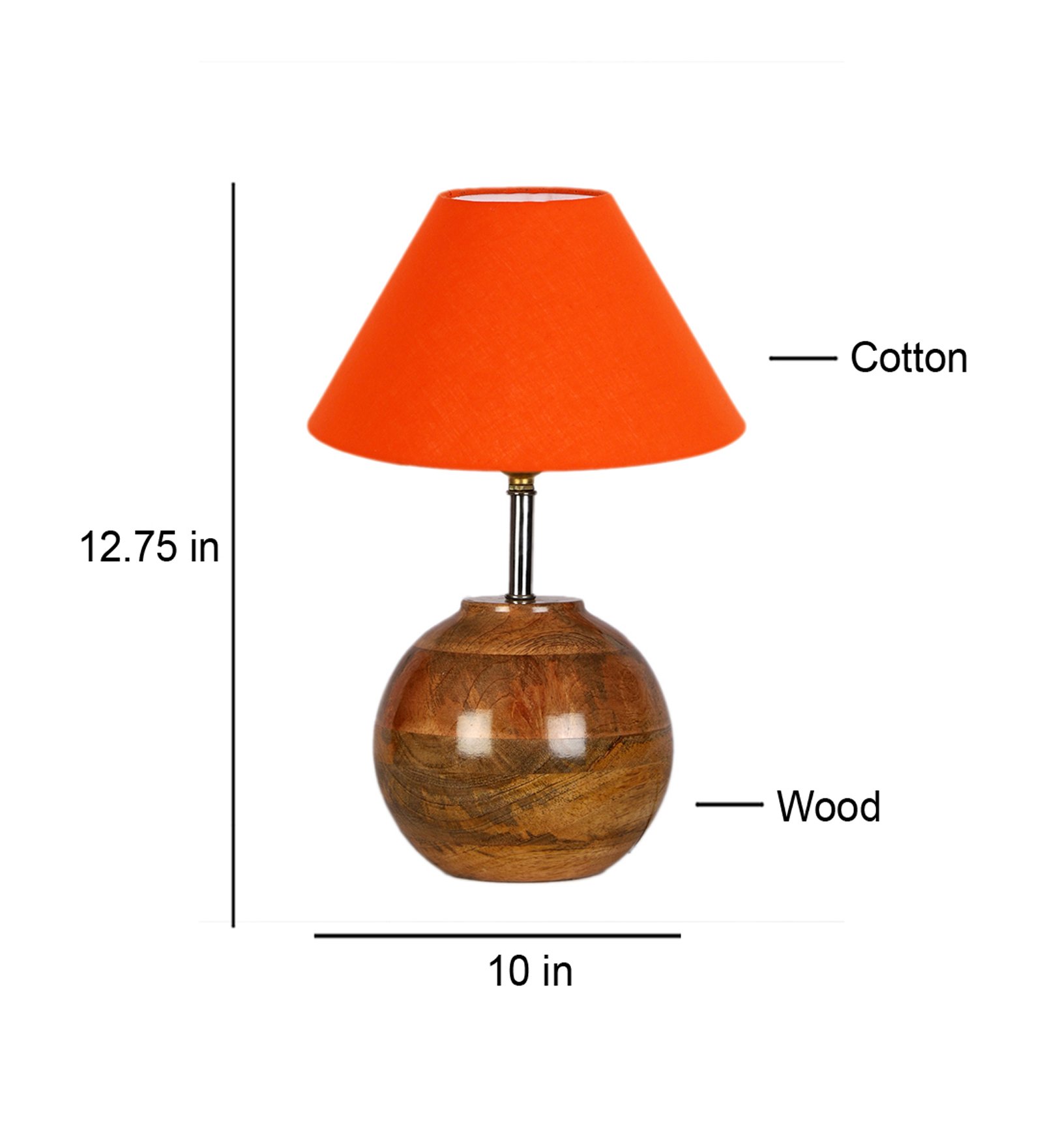 Ambika Home Premium Orange Cotton Table Lamp with Wooden Base | Designer Bedside Lamp for Living Room, Bedroom, Hotel, Café & Restaurant - Image 5