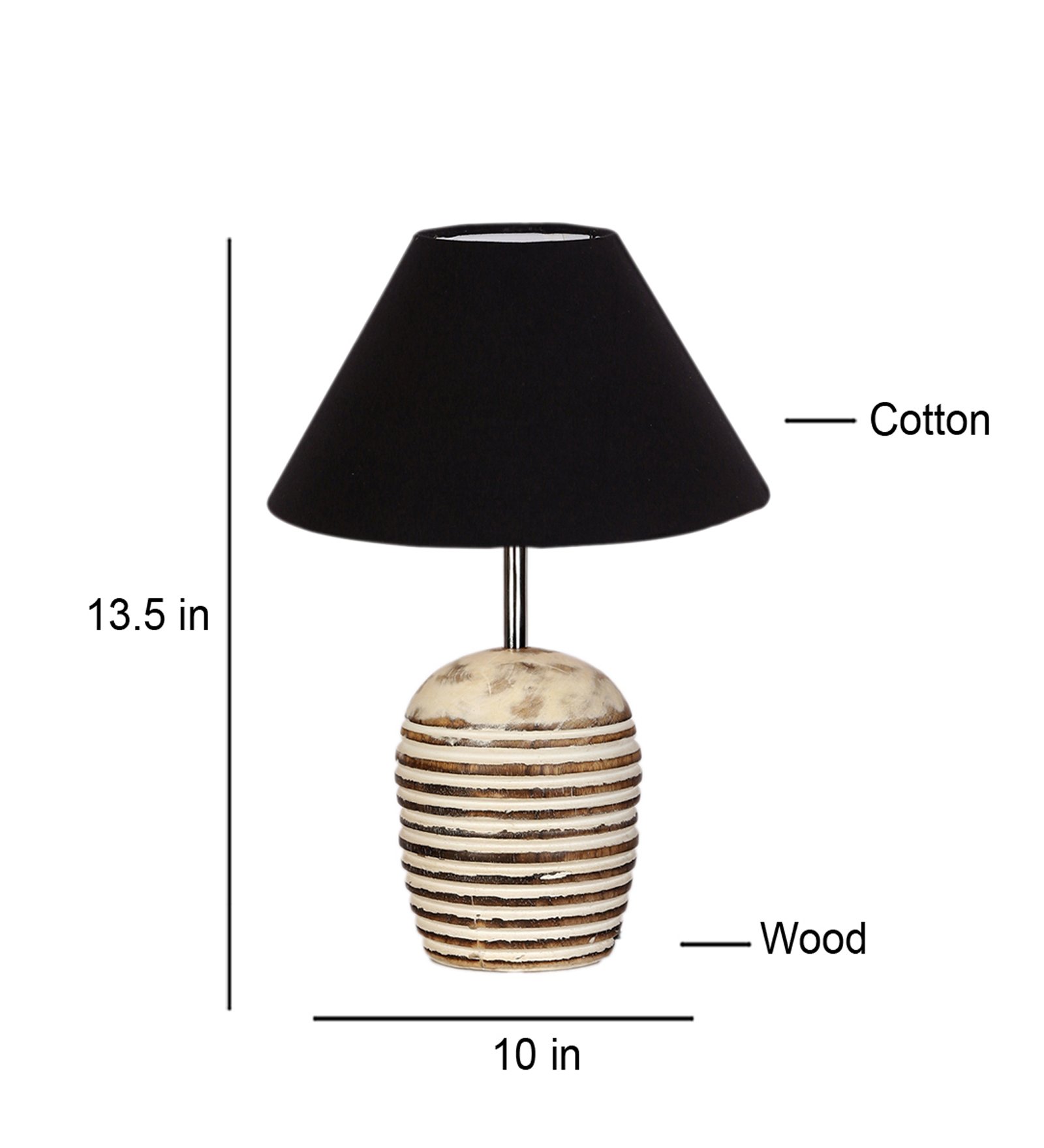 Ambika Home Premium Black Cotton Table Lamp with Wooden Base | Designer Bedside Lamp for Living Room, Bedroom, Hotel, Café & Restaurant - Image 5