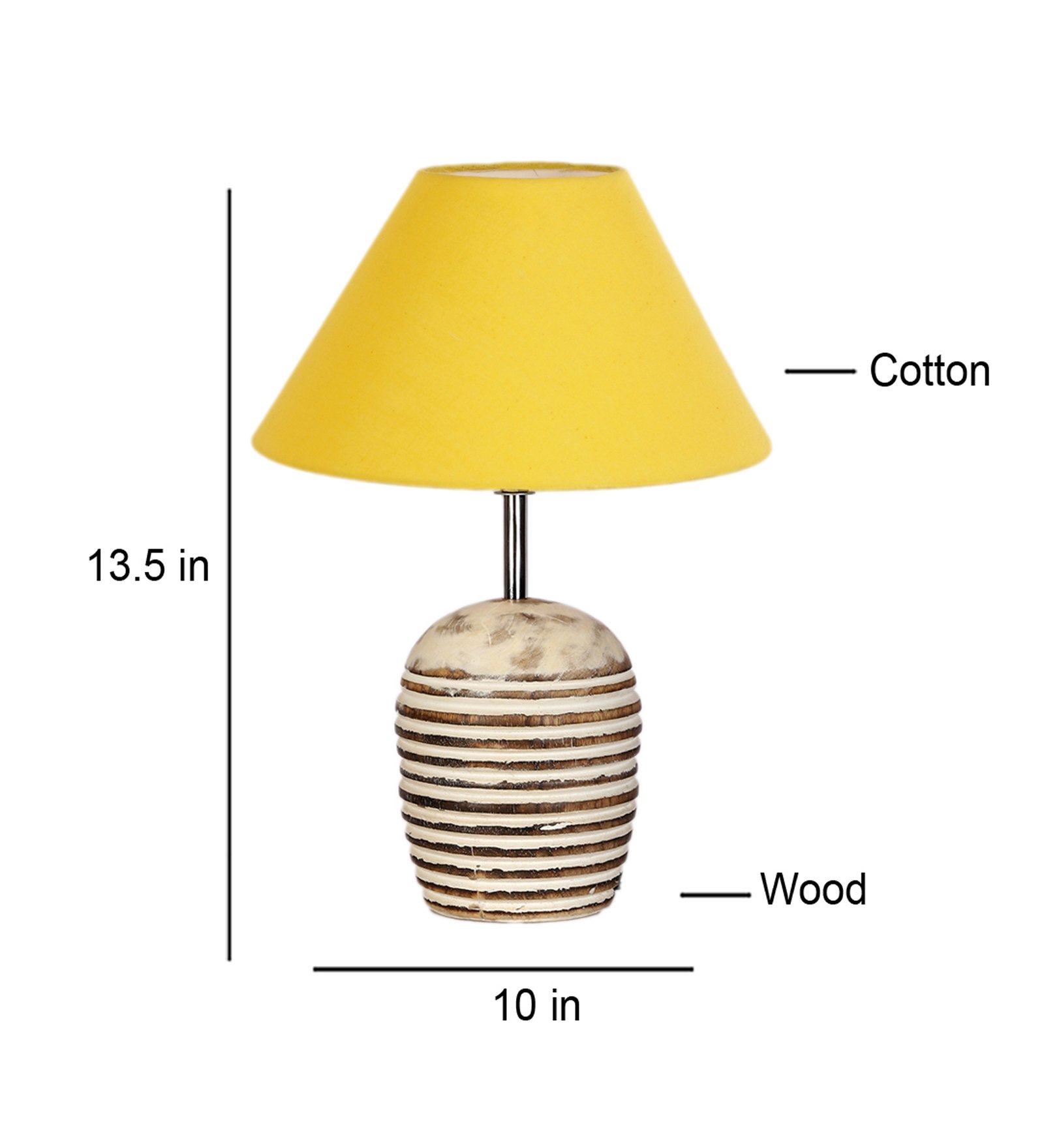 Ambika Home Premium Yellow Cotton Table Lamp with Wooden Base | Designer Bedside Lamp for Living Room, Bedroom, Hotel, Café & Restaurant - Image 5