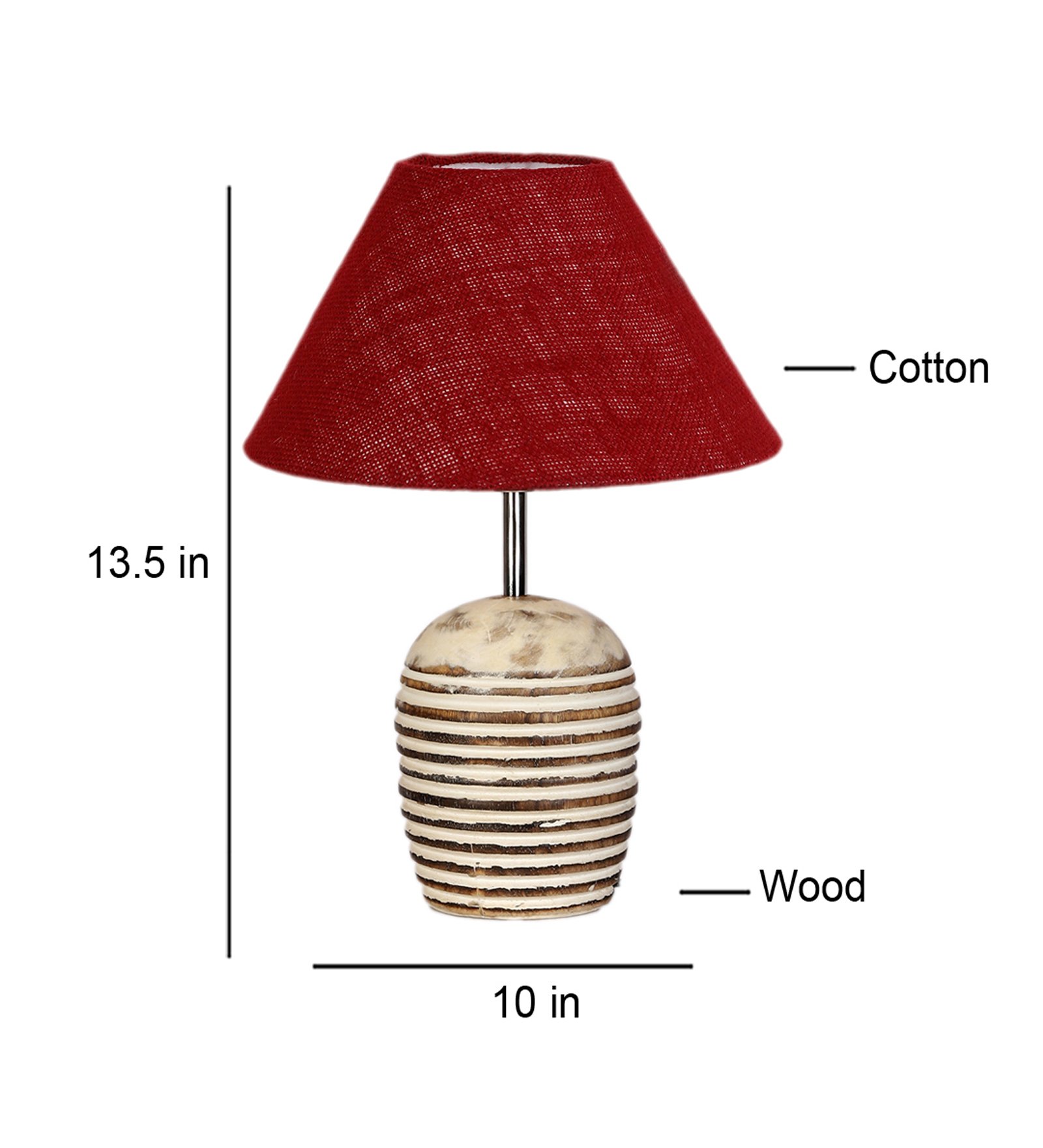 Ambika Home Premium Maroon Jute Table Lamp with Wooden Base | Designer Bedside Lamp for Living Room, Bedroom, Hotel, Café & Restaurant - Image 5