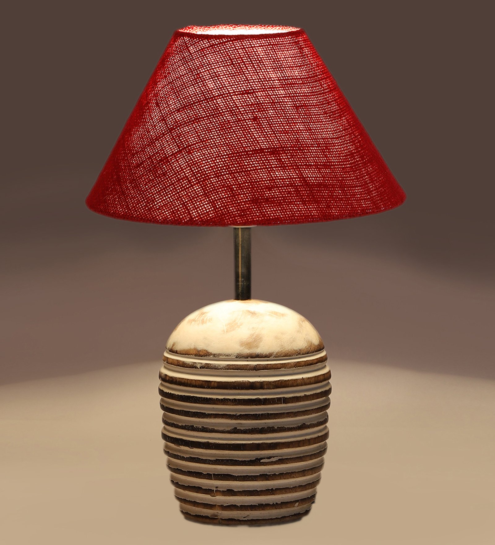 Ambika Home Premium Maroon Jute Table Lamp with Wooden Base | Designer Bedside Lamp for Living Room, Bedroom, Hotel, Café & Restaurant - Image 6