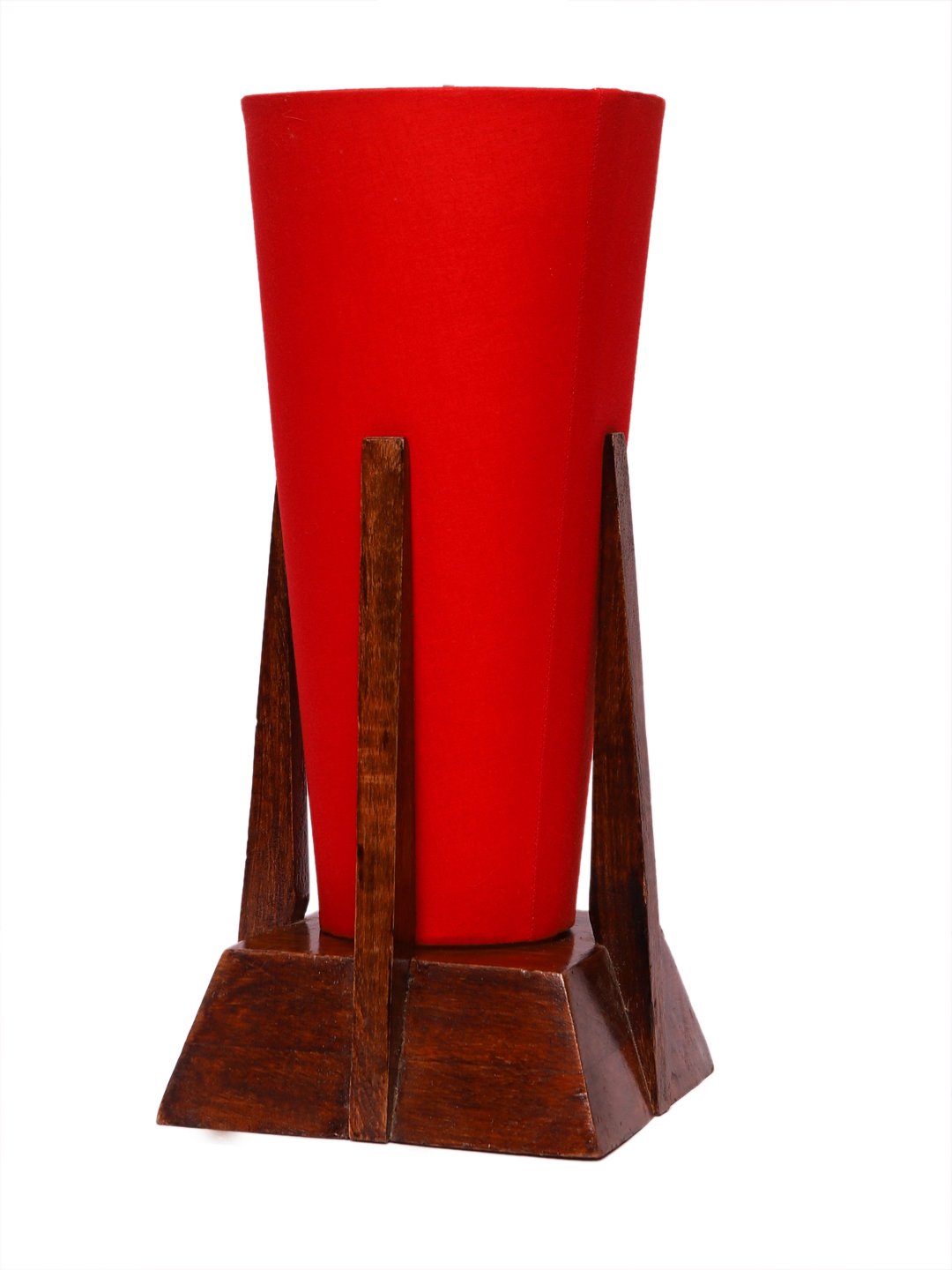 Ambika Home Red Cotton Conical Wooden Table Lamp | Modern Bedside Lamp for Bedroom, Living Room, Hotel, Café & Home Décor - Image 5