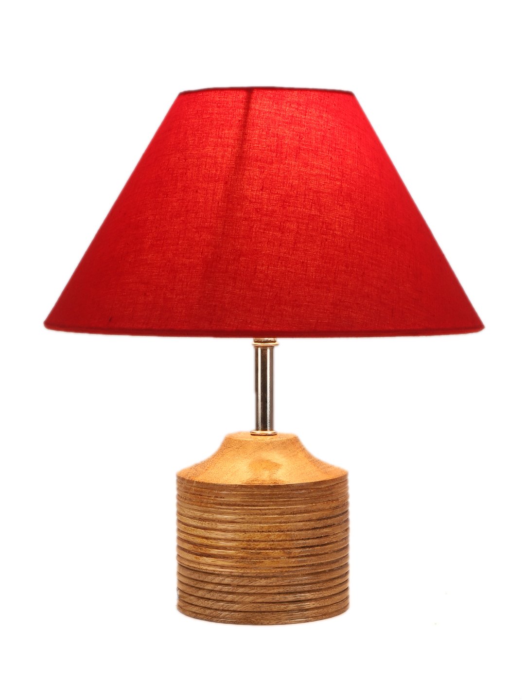 Ambika Home Red cotton Table Lamp with Natural Wood Base | Designer Bedside Lamp for Living Room, Bedroom, Hotel, Café & Restaurant - Image 6
