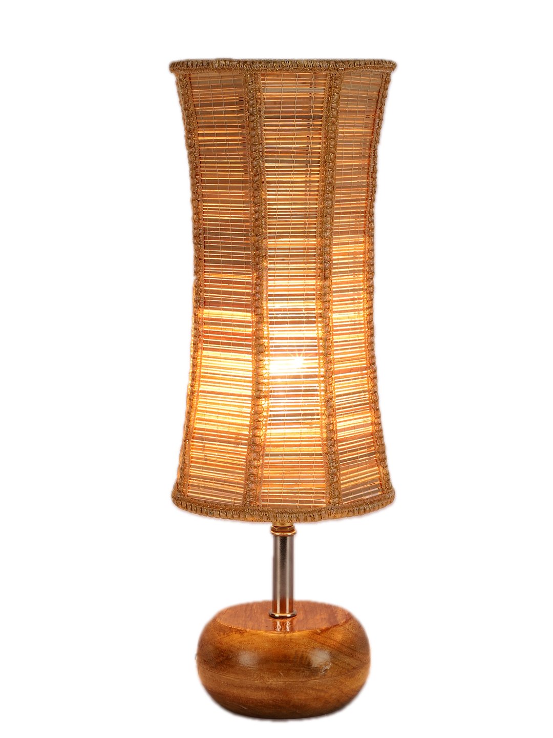 Ambika Home Beige Bamboo Table Lamp with Natural Wood Base | Designer Bedside Lamp for Living Room, Bedroom, Hotel, Café & Restaurant - Image 6