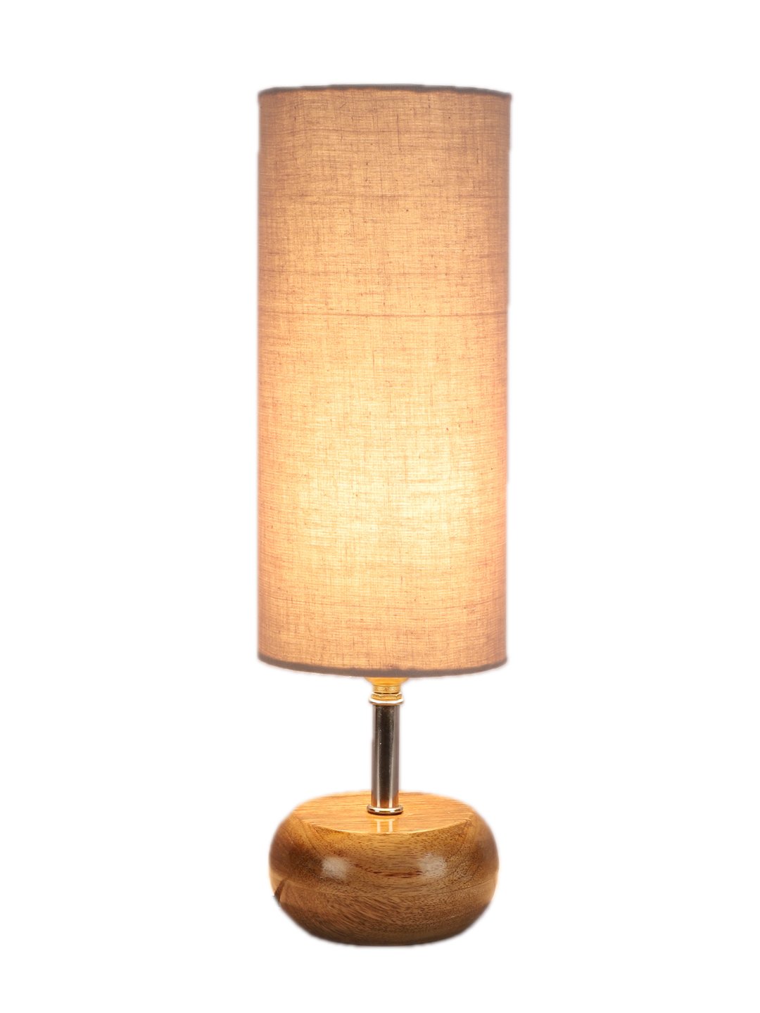 Ambika Home Grey cotton Table Lamp with Natural Wood Base | Designer Bedside Lamp for Living Room, Bedroom, Hotel, Café & Restaurant - Image 6