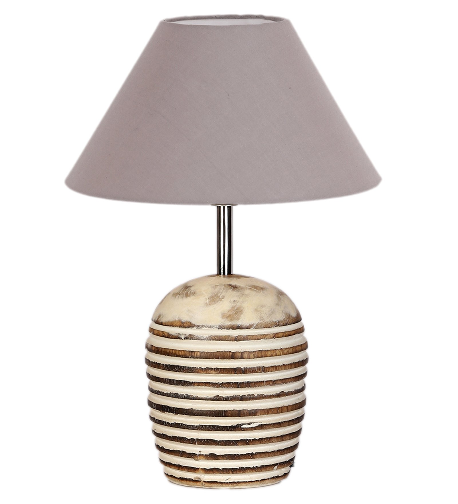 Ambika Home Premium Grey Cotton Table Lamp with Wooden Base | Designer Bedside Lamp for Living Room, Bedroom, Hotel, Café & Restaurant - Image 6