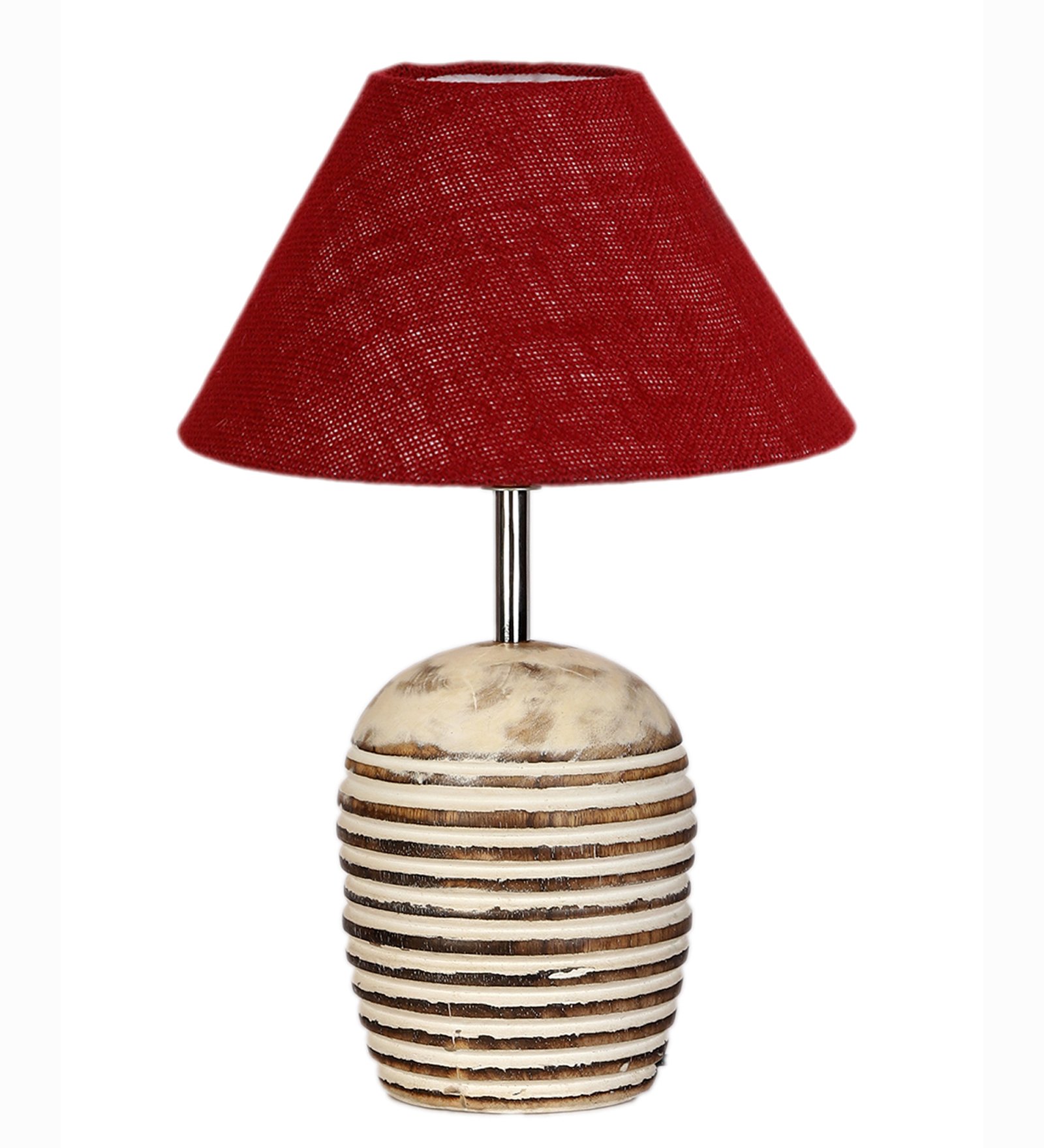 Ambika Home Premium Maroon Jute Table Lamp with Wooden Base | Designer Bedside Lamp for Living Room, Bedroom, Hotel, Café & Restaurant - Image 7