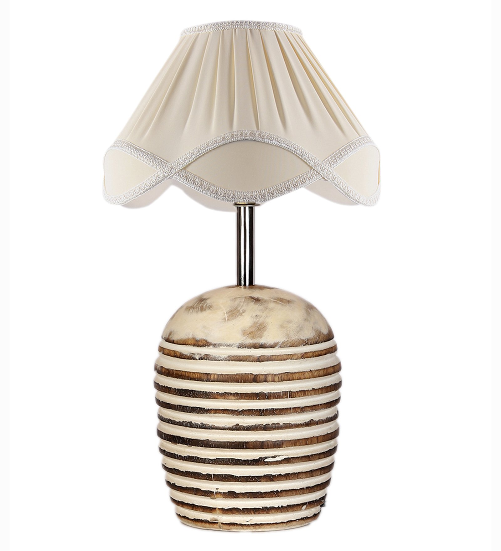 Ambika Home Premium off-white Cotton Table Lamp with Wooden Base | Designer Bedside Lamp for Living Room, Bedroom, Hotel, Café & Restaurant - Image 7
