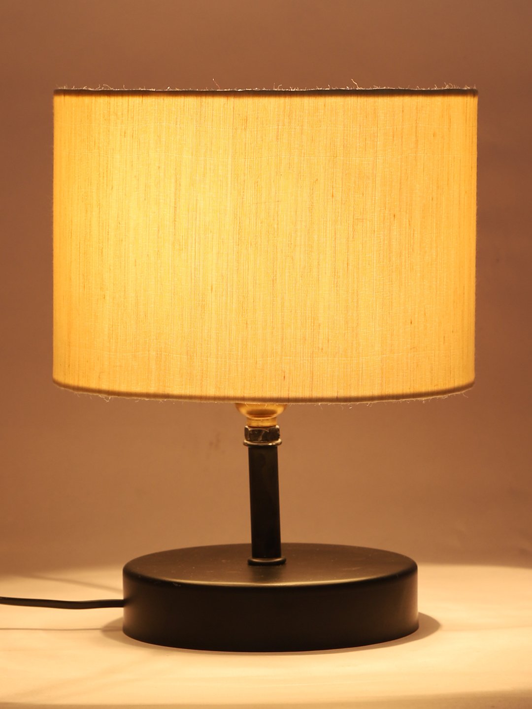 Ambika Home Off-white cotton Table Lamp with Black Wood Base | Designer Bedside Lamp for Living Room, Bedroom, Hotel, Café & Restaurant - Image 7