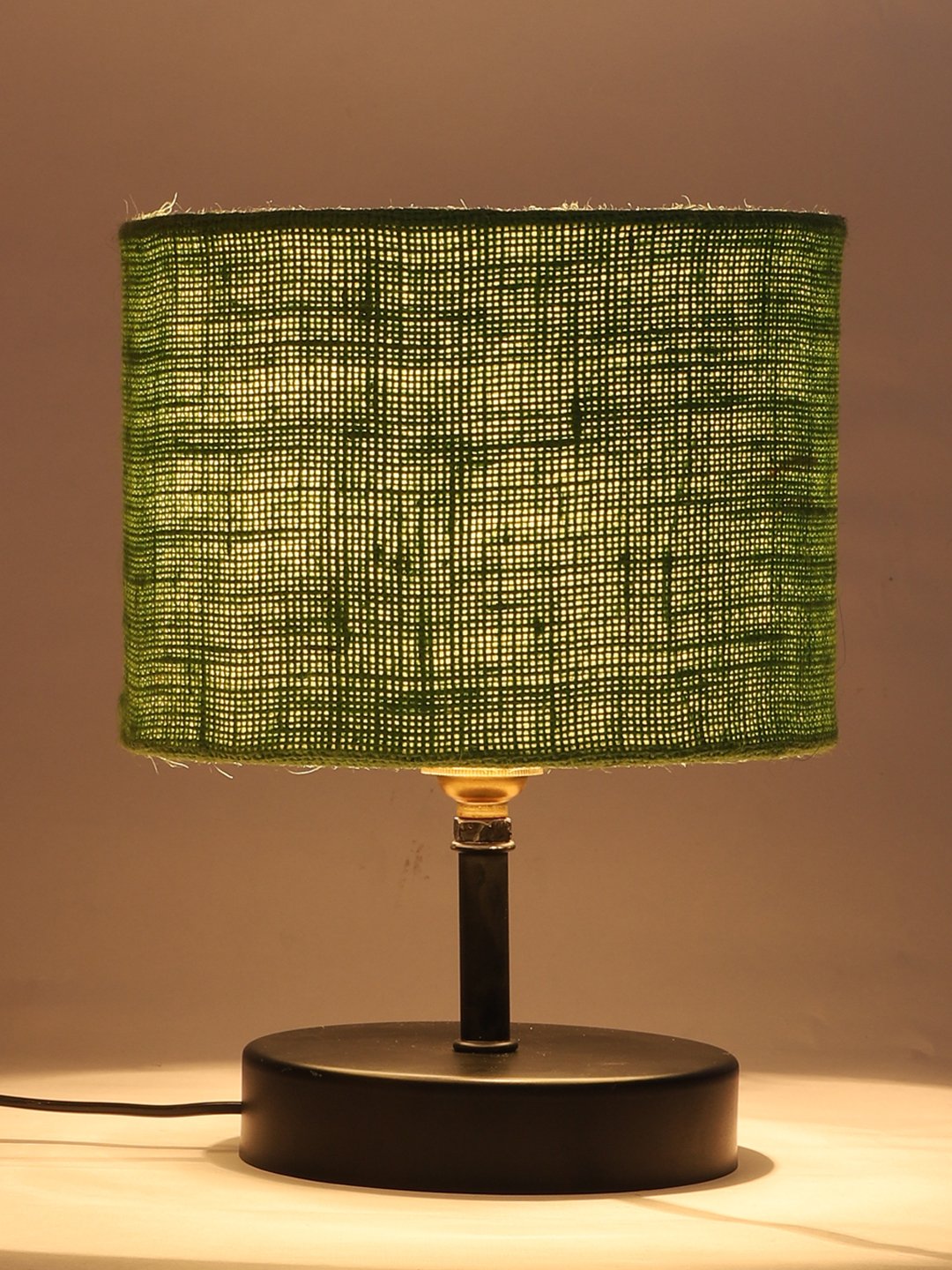Ambika Home Green Jute Table Lamp with Black Wood Base | Designer Bedside Lamp for Living Room, Bedroom, Hotel, Café & Restaurant - Image 7
