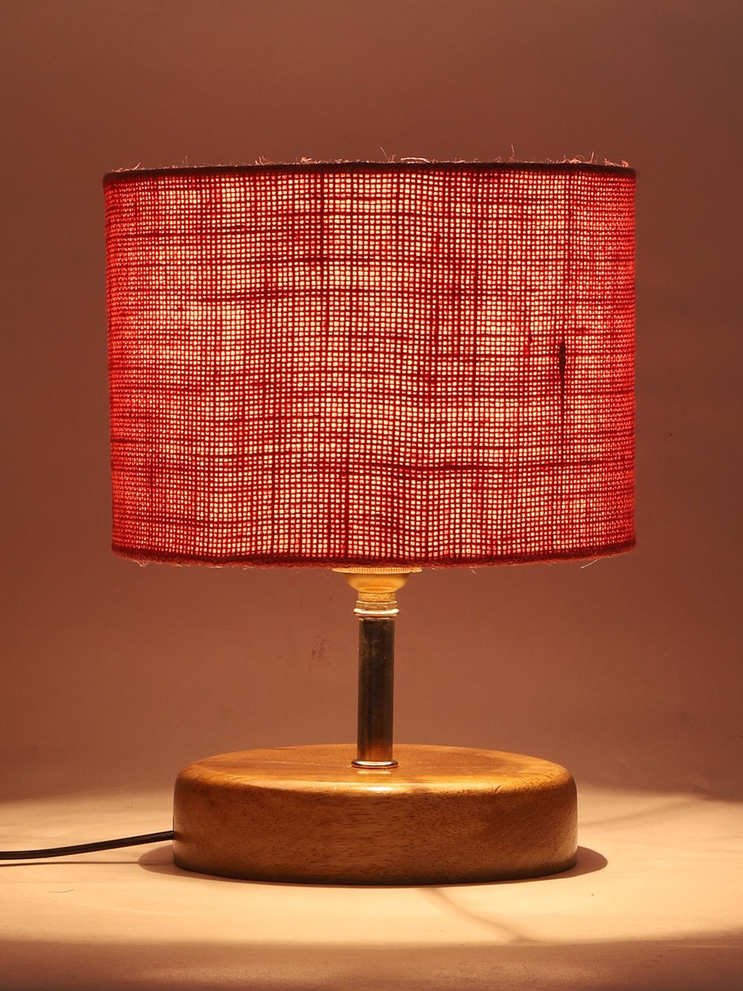 Ambika Home Pink Jute Table Lamp with Natural Wood Base | Designer Bedside Lamp for Living Room, Bedroom, Hotel, Café & Restaurant - Image 7