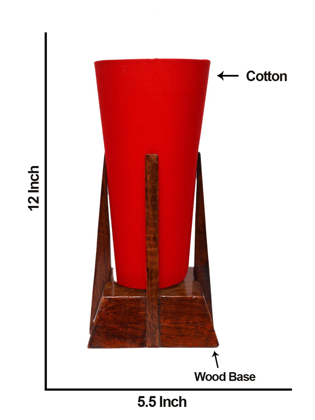 Ambika Home Red Cotton Conical Wooden Table Lamp | Modern Bedside Lamp for Bedroom, Living Room, Hotel, Café & Home Décor - Image 6
