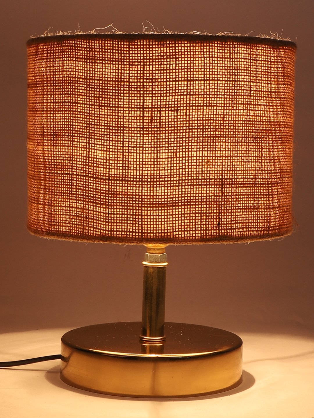 Ambika Home Beige Jute Table Lamp with Gold Metal Base | Designer Bedside Lamp for Living Room, Bedroom, Hotel, Café & Restaurant - Image 7