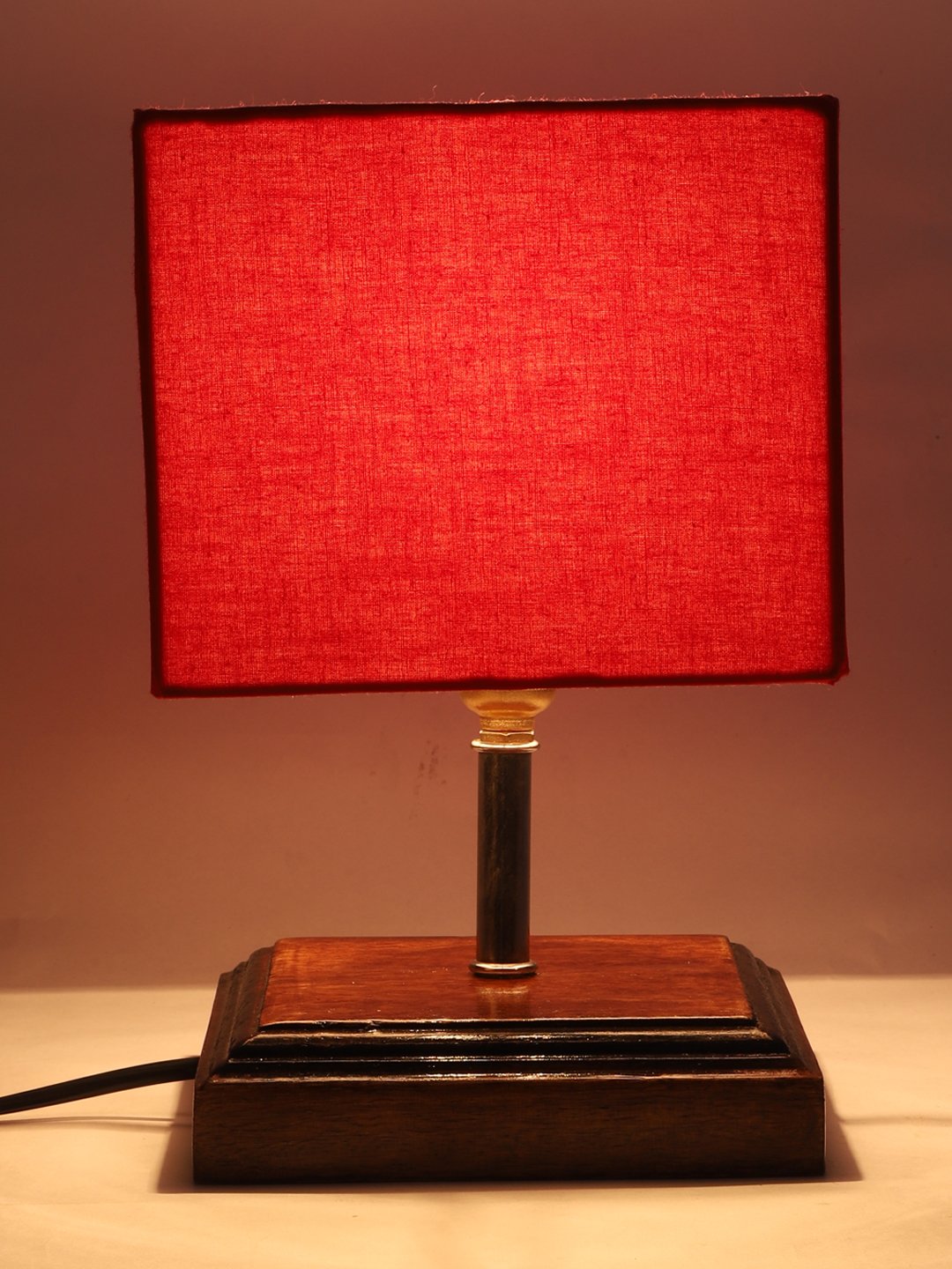 Ambika Home Red cotton Table Lamp with Brown Wood Base | Designer Bedside Lamp for Living Room, Bedroom, Hotel, Café & Restaurant - Image 7