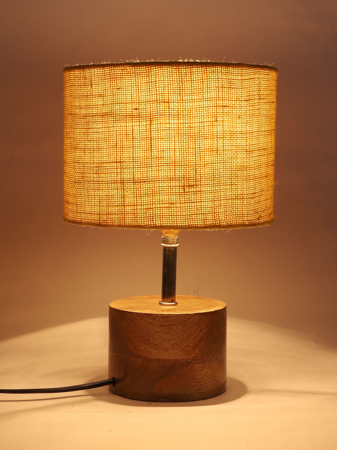 Ambika Home Yellow Jute Table Lamp with Natural Wood Base | Designer Bedside Lamp for Living Room, Bedroom, Hotel, Café & Restaurant - Image 5