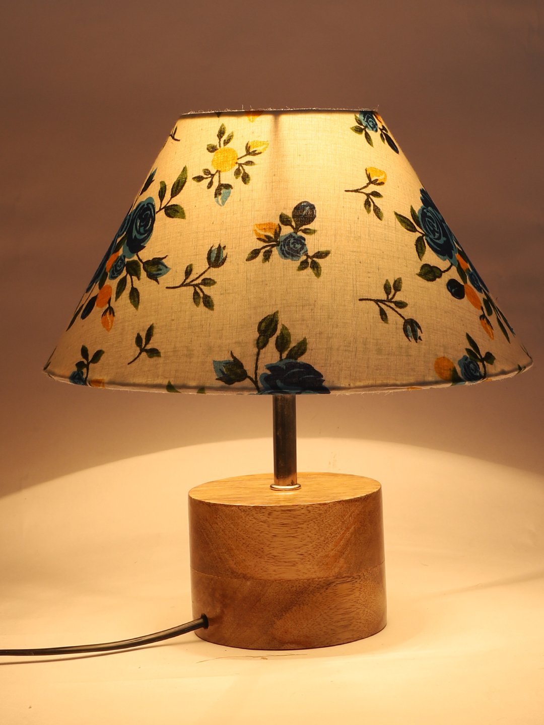 Ambika Home Multicolor cotton Table Lamp with Natural Wood Base | Designer Bedside Lamp for Living Room, Bedroom, Hotel, Café & Restaurant - Image 6