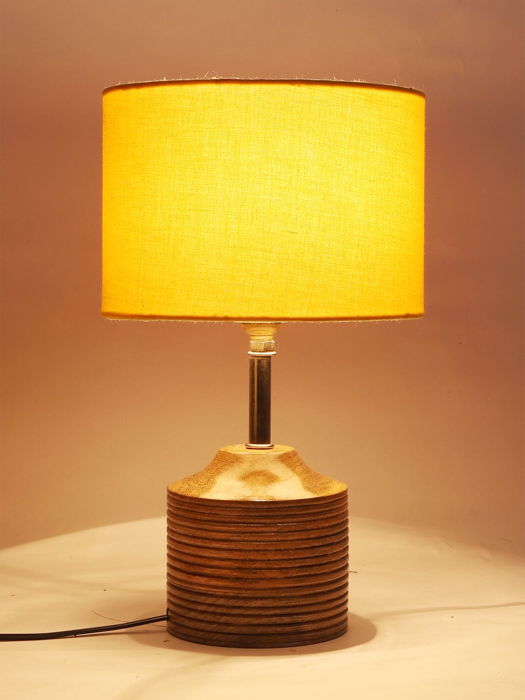 Ambika Home Yellow cotton Table Lamp with Natural Wood Base | Designer Bedside Lamp for Living Room, Bedroom, Hotel, Café & Restaurant - Image 7