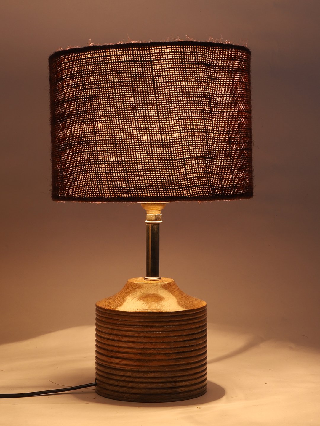 Ambika Home Brown Jute Table Lamp with Natural Wood Base | Designer Bedside Lamp for Living Room, Bedroom, Hotel, Café & Restaurant - Image 7