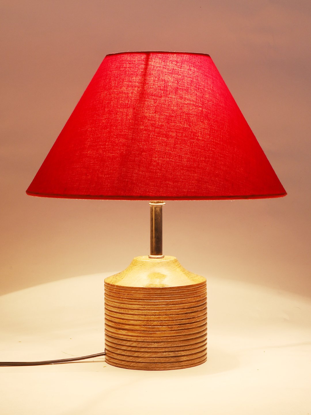 Ambika Home Red cotton Table Lamp with Natural Wood Base | Designer Bedside Lamp for Living Room, Bedroom, Hotel, Café & Restaurant - Image 7