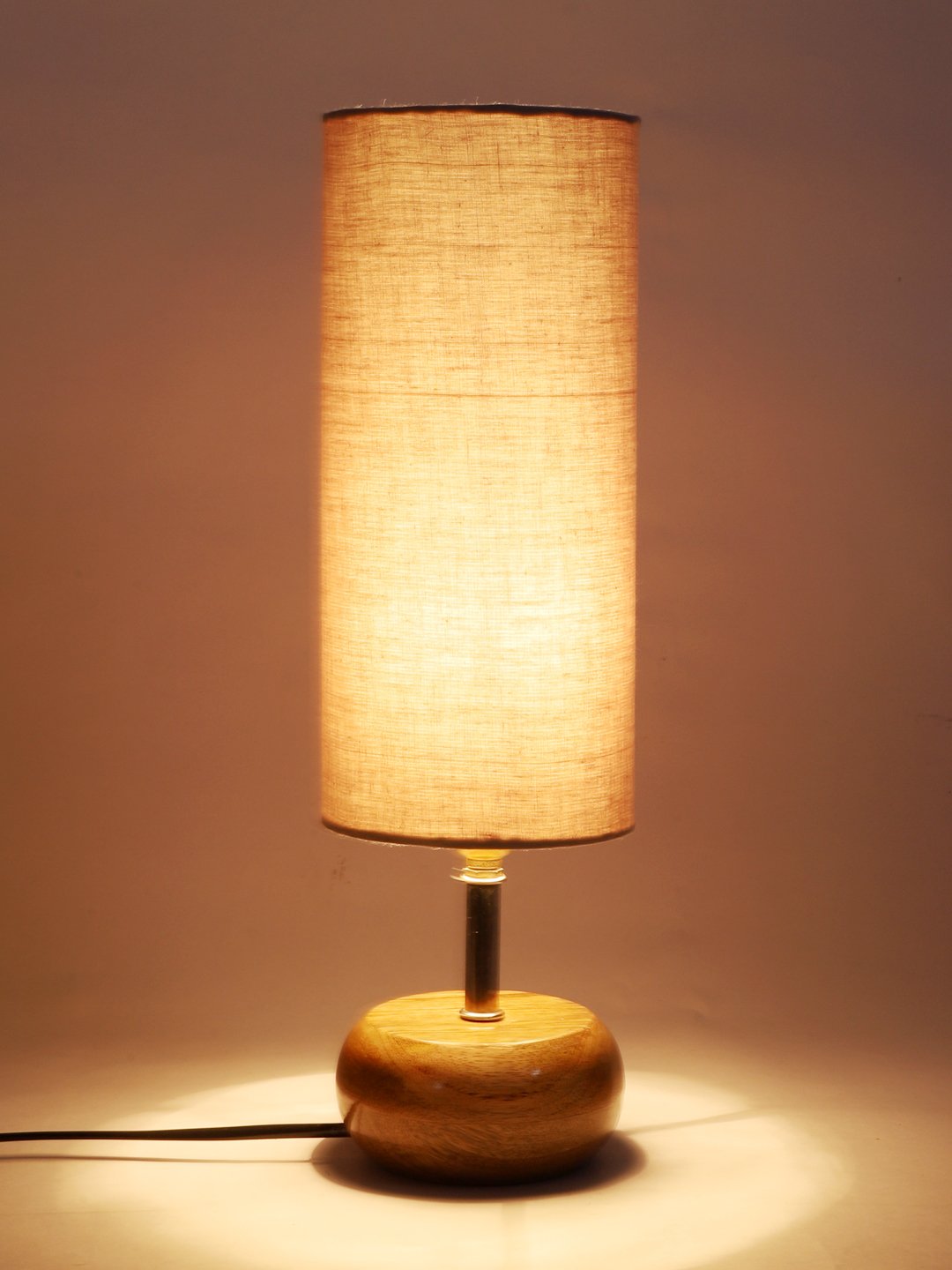 Ambika Home Grey cotton Table Lamp with Natural Wood Base | Designer Bedside Lamp for Living Room, Bedroom, Hotel, Café & Restaurant - Image 7