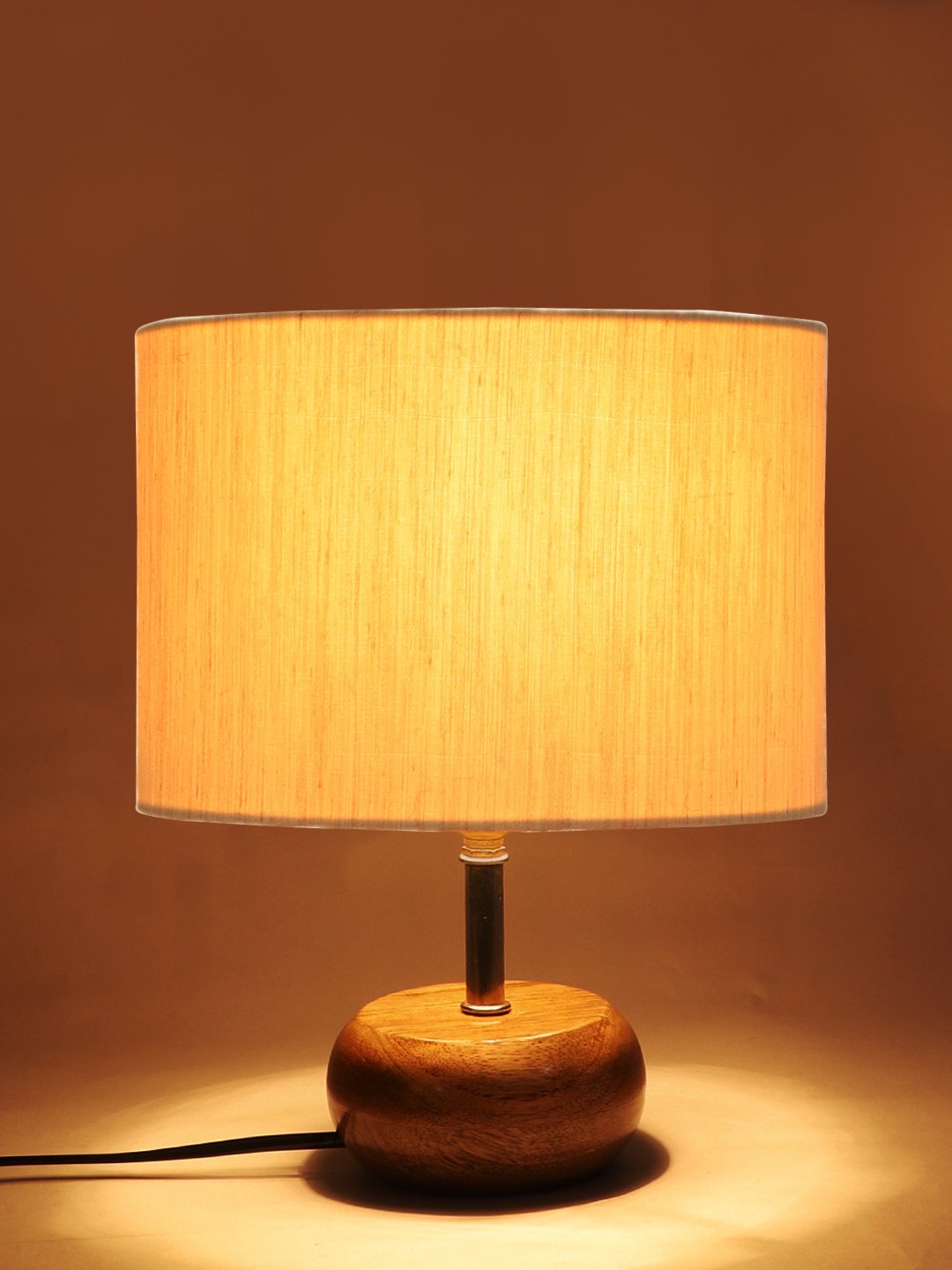 Devansh Off-white Cotton Table Lamp with Wooden Base | Decorative Bedside Lamp for Living Room, Bedroom, Hotel, Café, Restaurant & Home Décor - Image 7