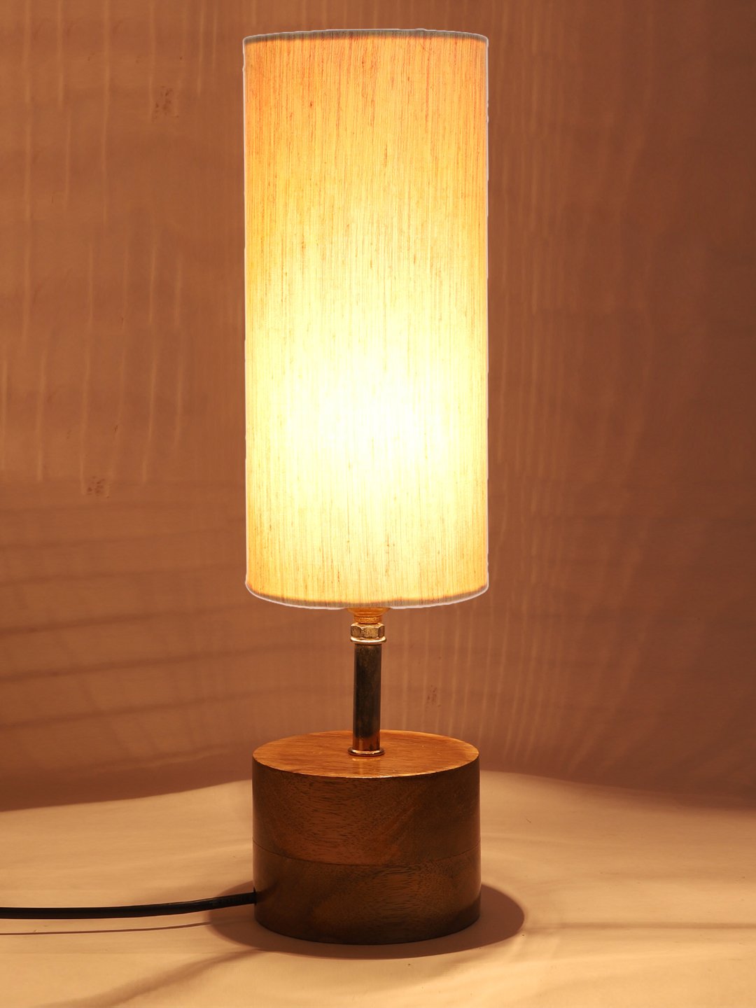 Devansh Off-white Cotton Table Lamp with Wooden Base | Decorative Bedside Lamp for Living Room, Bedroom, Hotel, Café, Restaurant & Home Décor - Image 7