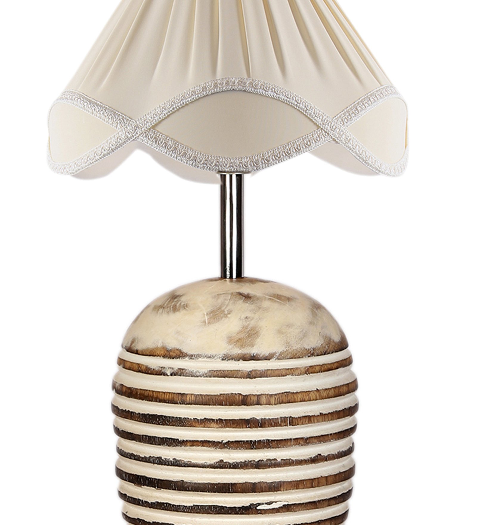 Ambika Home Premium off-white Cotton Table Lamp with Wooden Base | Designer Bedside Lamp for Living Room, Bedroom, Hotel, Café & Restaurant - Image 8